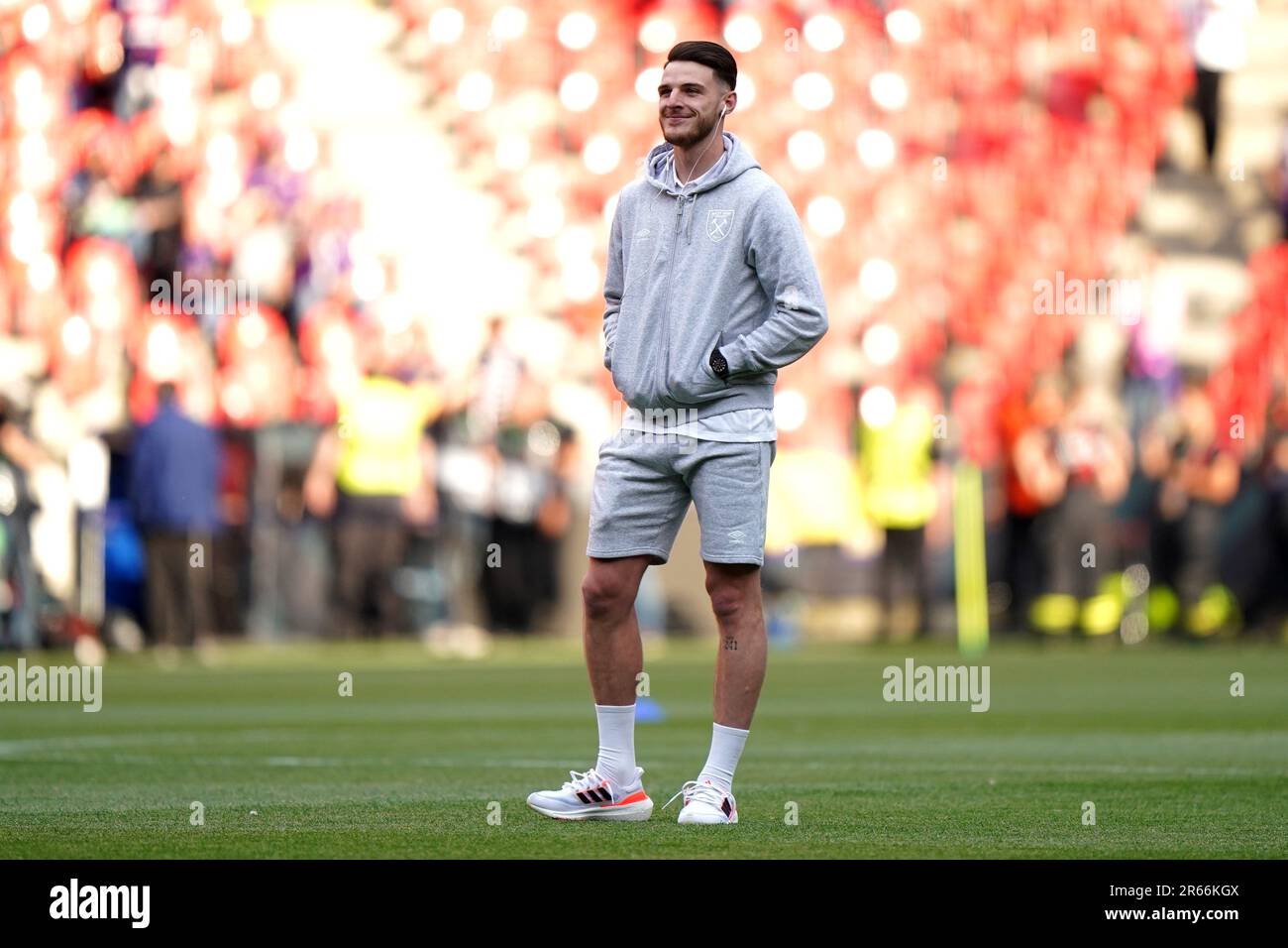 West Ham United's Declan Rice inspects the pitch before the UEFA Europa ...