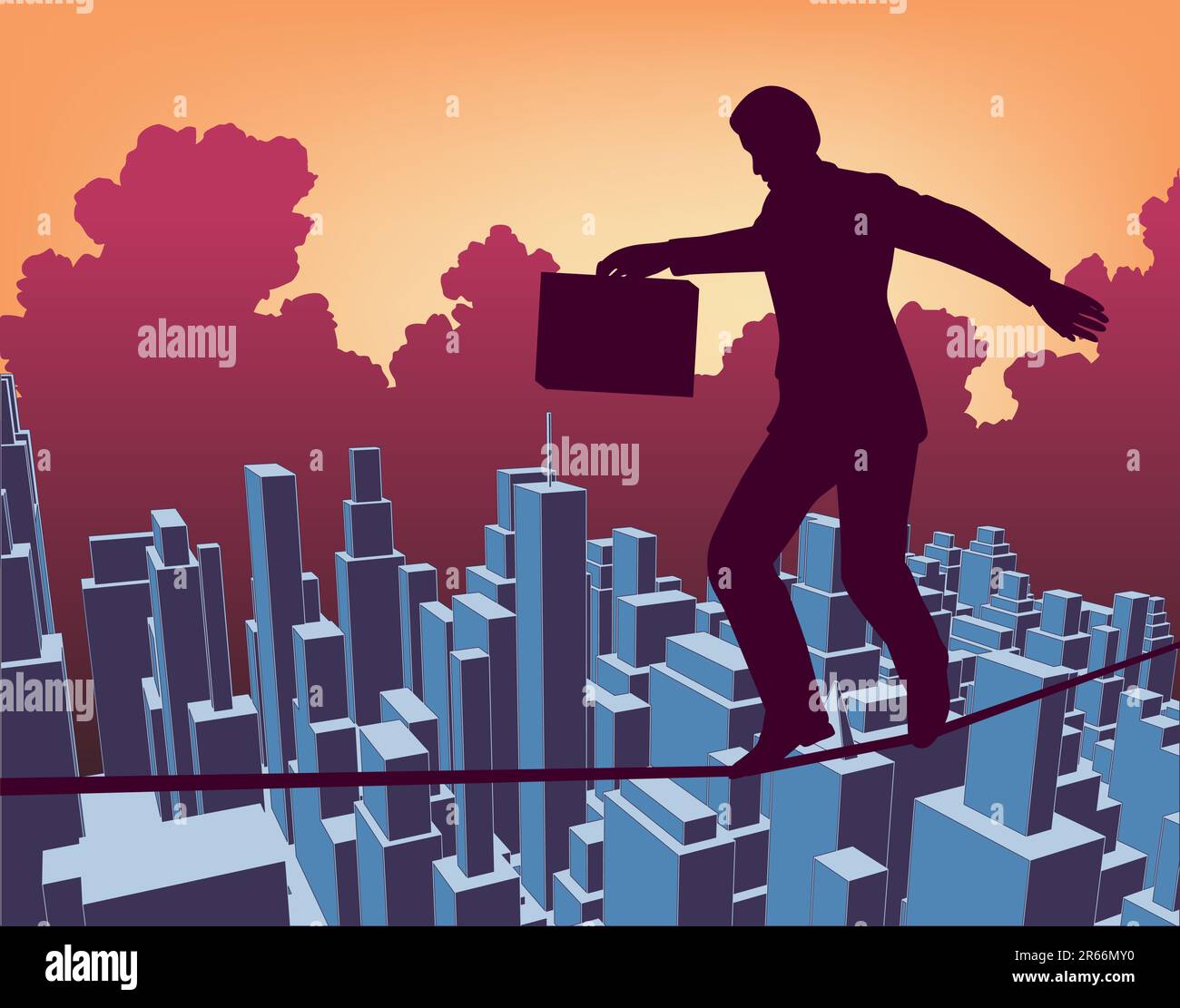 Editable vector outline of a businessman walking a tightrope Stock ...