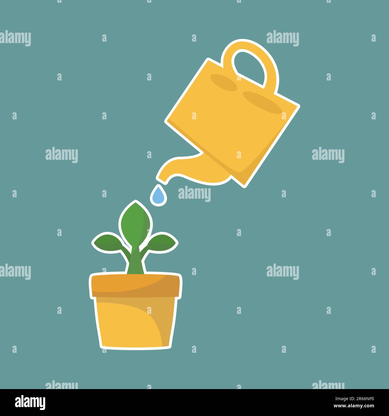 Watering can and plant in pot. Flat design vector illustration Stock ...