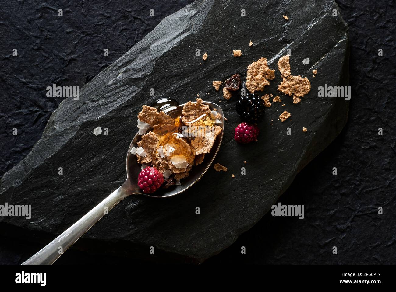 Healthy Breakfast cereal and spoon Stock Photo