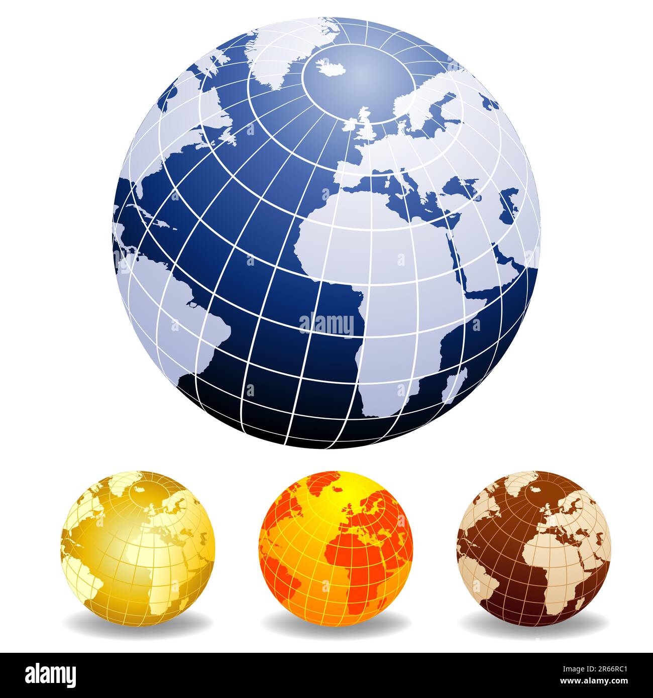 Globes of the World Europe and Africa in different colors Stock Vector