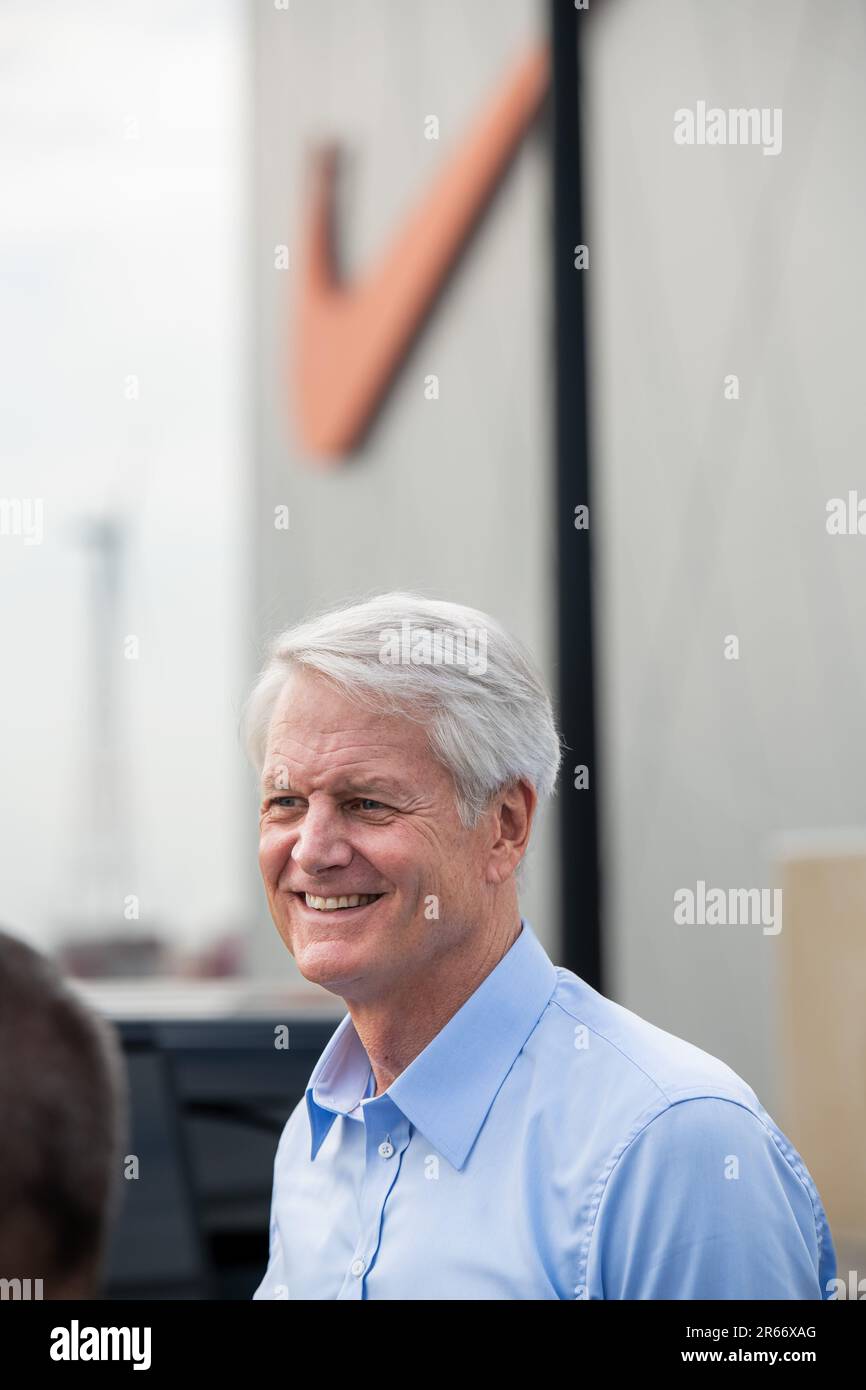 Laakdal, 07 June 2023. Nike CEO John Donahoe is seen during a visit to Nike  European Logistics Campus in Laakdal, Wednesday 07 June 2023. Nike is the  world's largest supplier of athletic