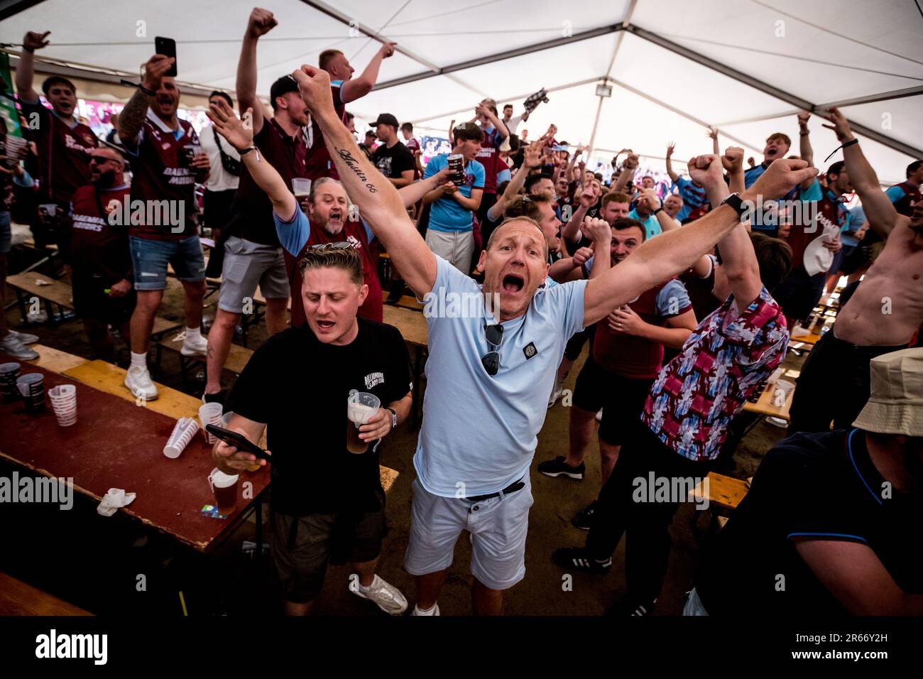 Prague, Czech Republic. 07th June, 2023. West Ham United fan zone prior