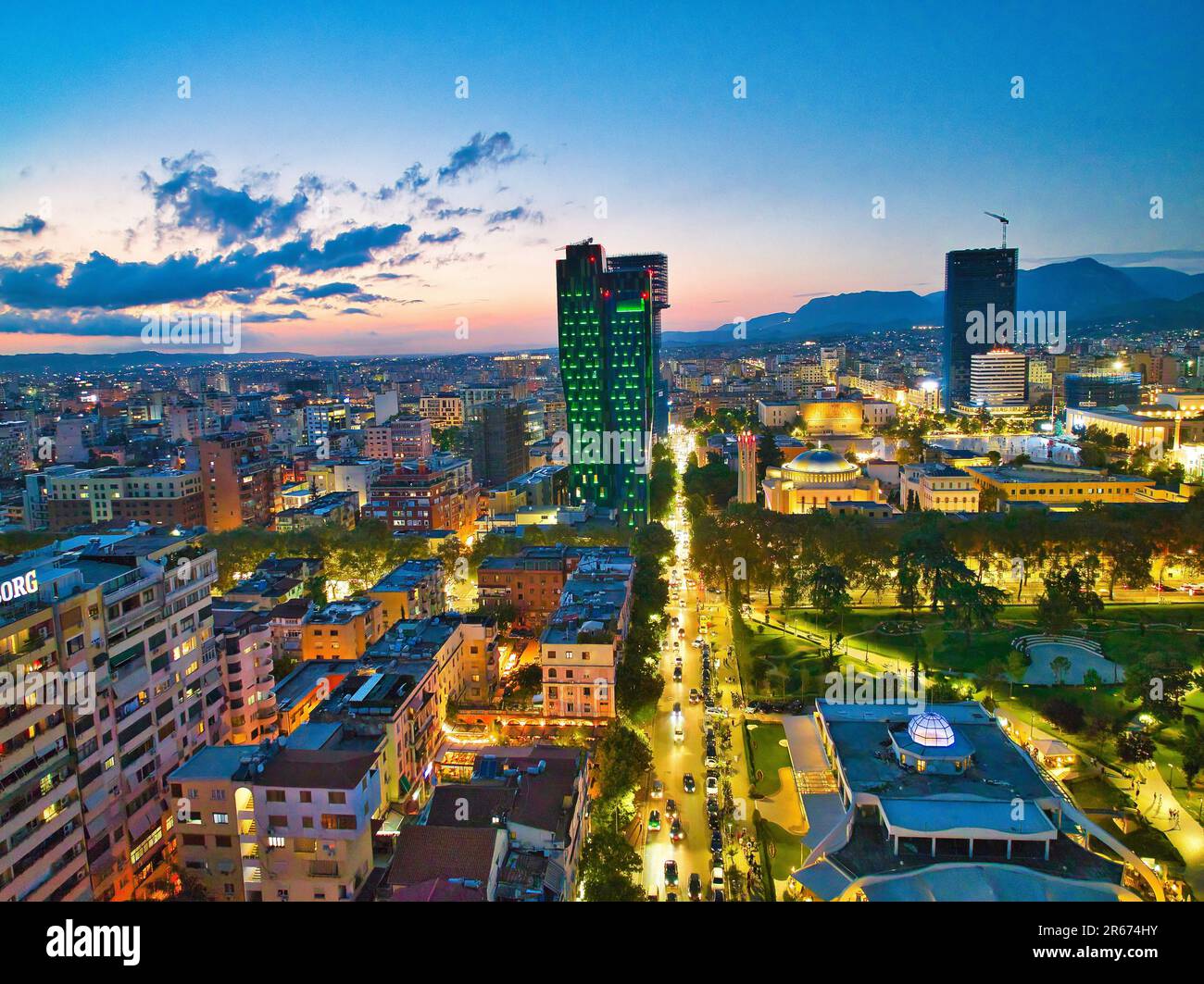Tirana Skyline after the sunset. Albania Stock Photo Alamy