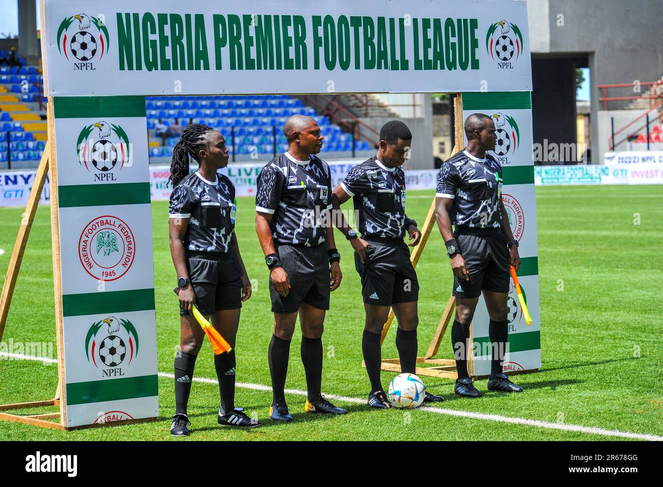 The Nigeria Professional Football League (NPFL) - Super League match between Lobi Stars and Enyimba at Mobolaji Bank, Anthony Stadium. Lagos, Nigeria. Stock Photo