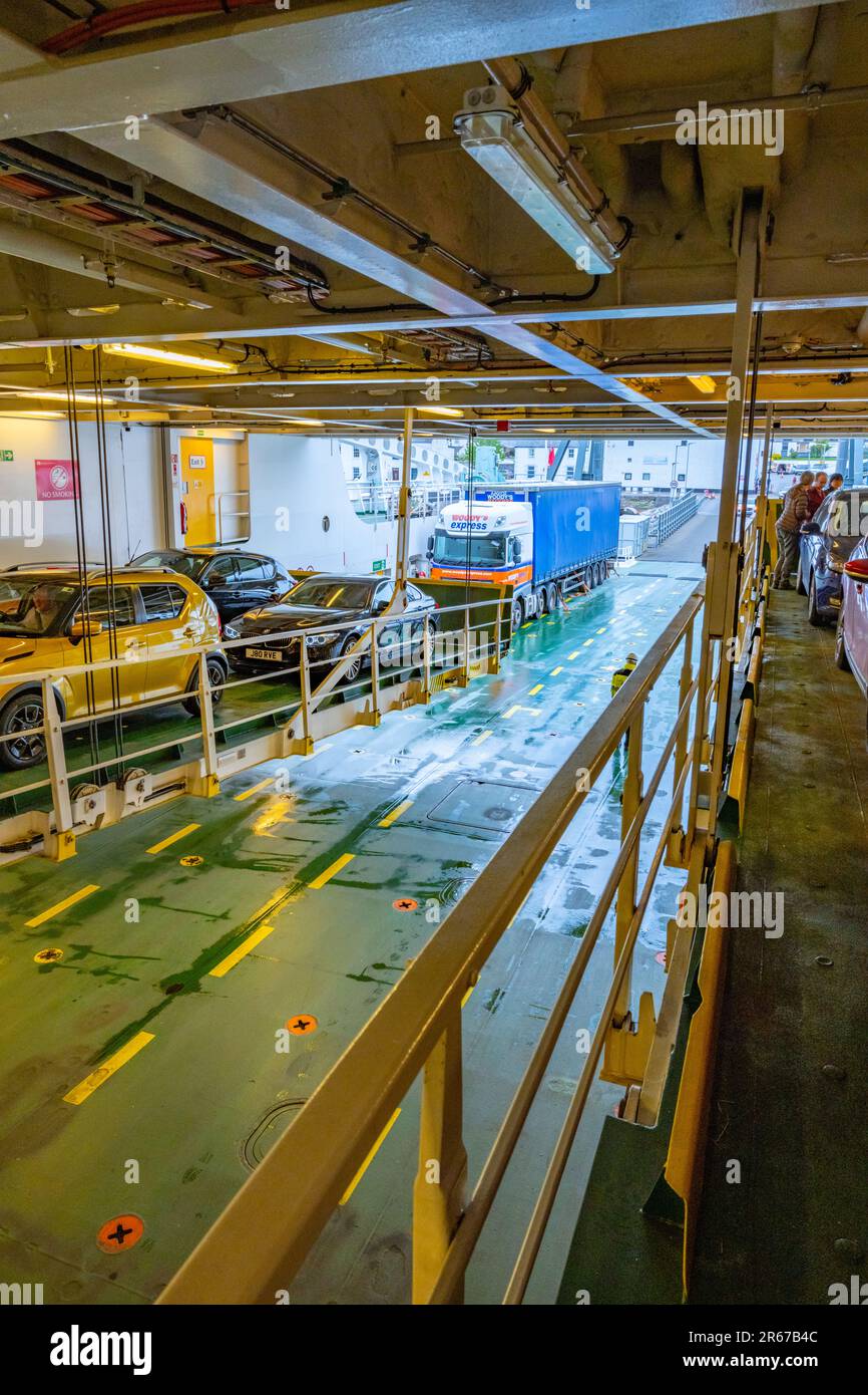 Inside The Car Deck Of Loch Seaforth Calmac Car Ferry Stock Photo - Alamy