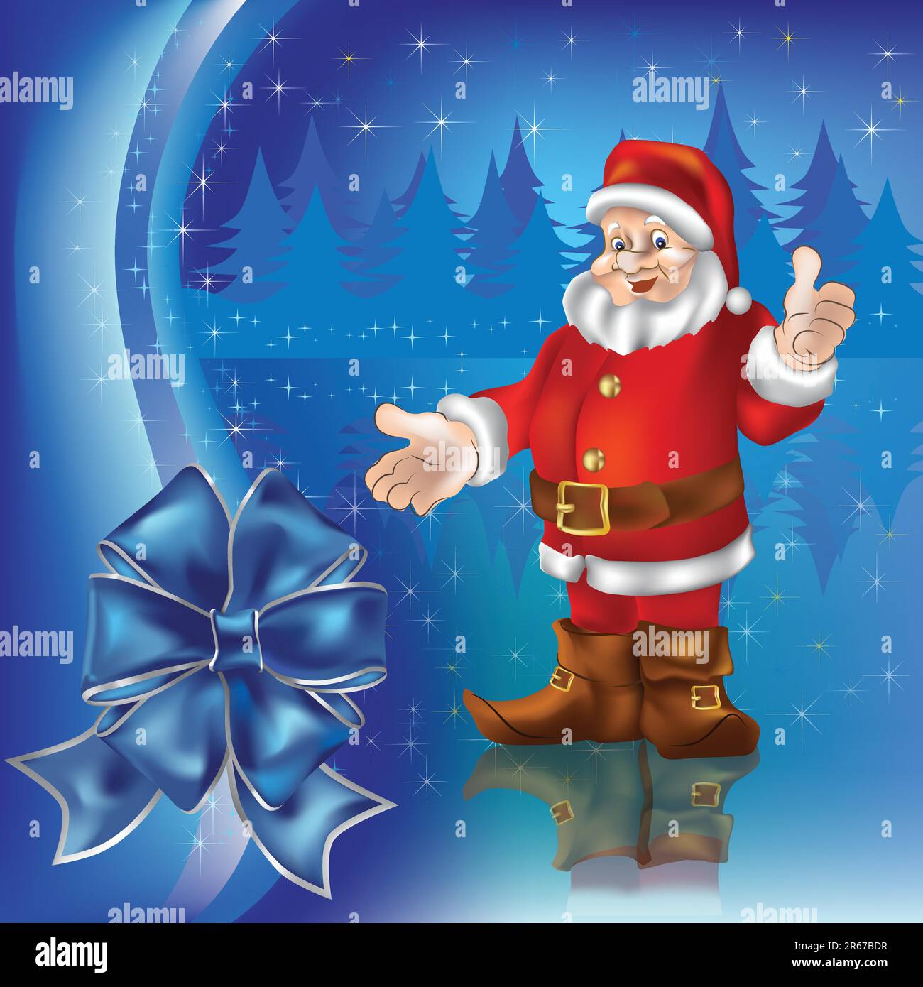 christmas greeting with Santa Claus in blue forest Stock Vector