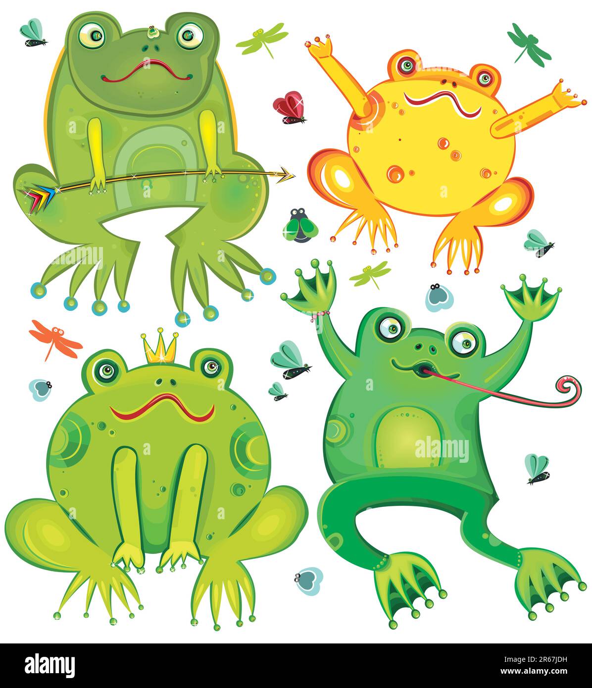 Funny vector set of cute frogs Stock Vector