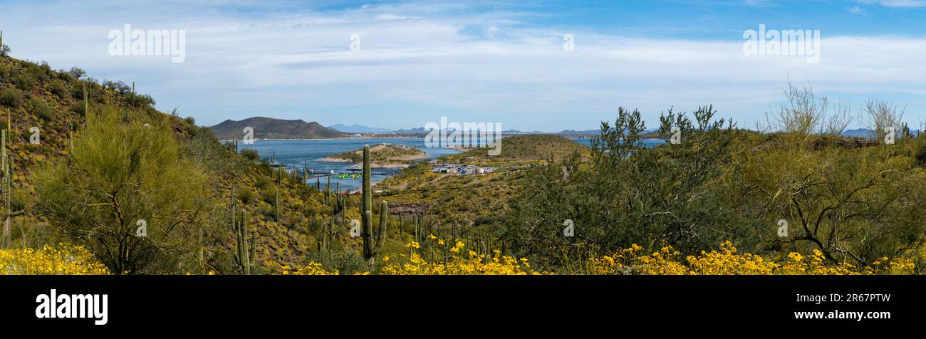 View of Lake Pleasant Regional Park, near Phoenix, Arizona, USA on a beautiful spring day. Stock Photo