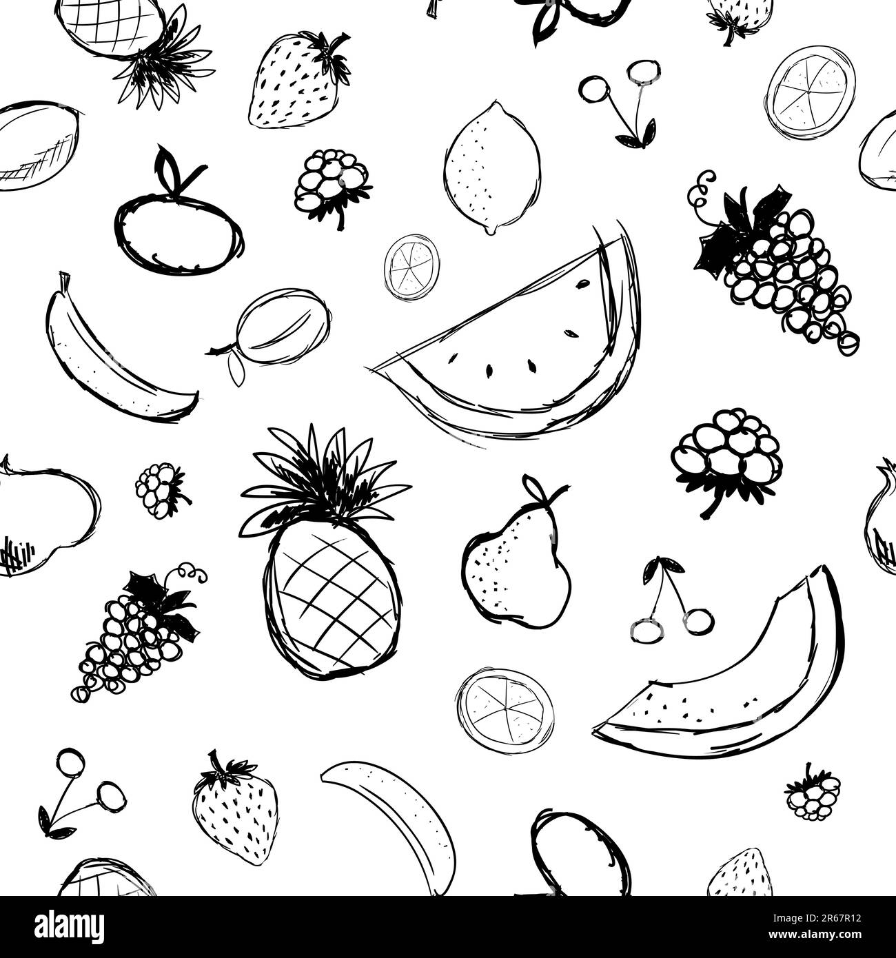 Fruits and berries sketch, seamless background for your design Stock Vector
