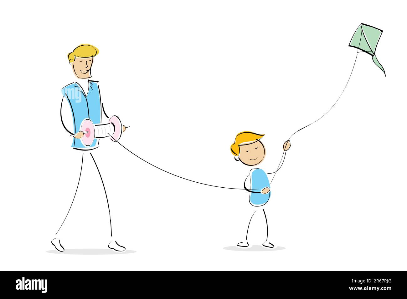 illustration of happy dad and son flying kite together Stock Vector
