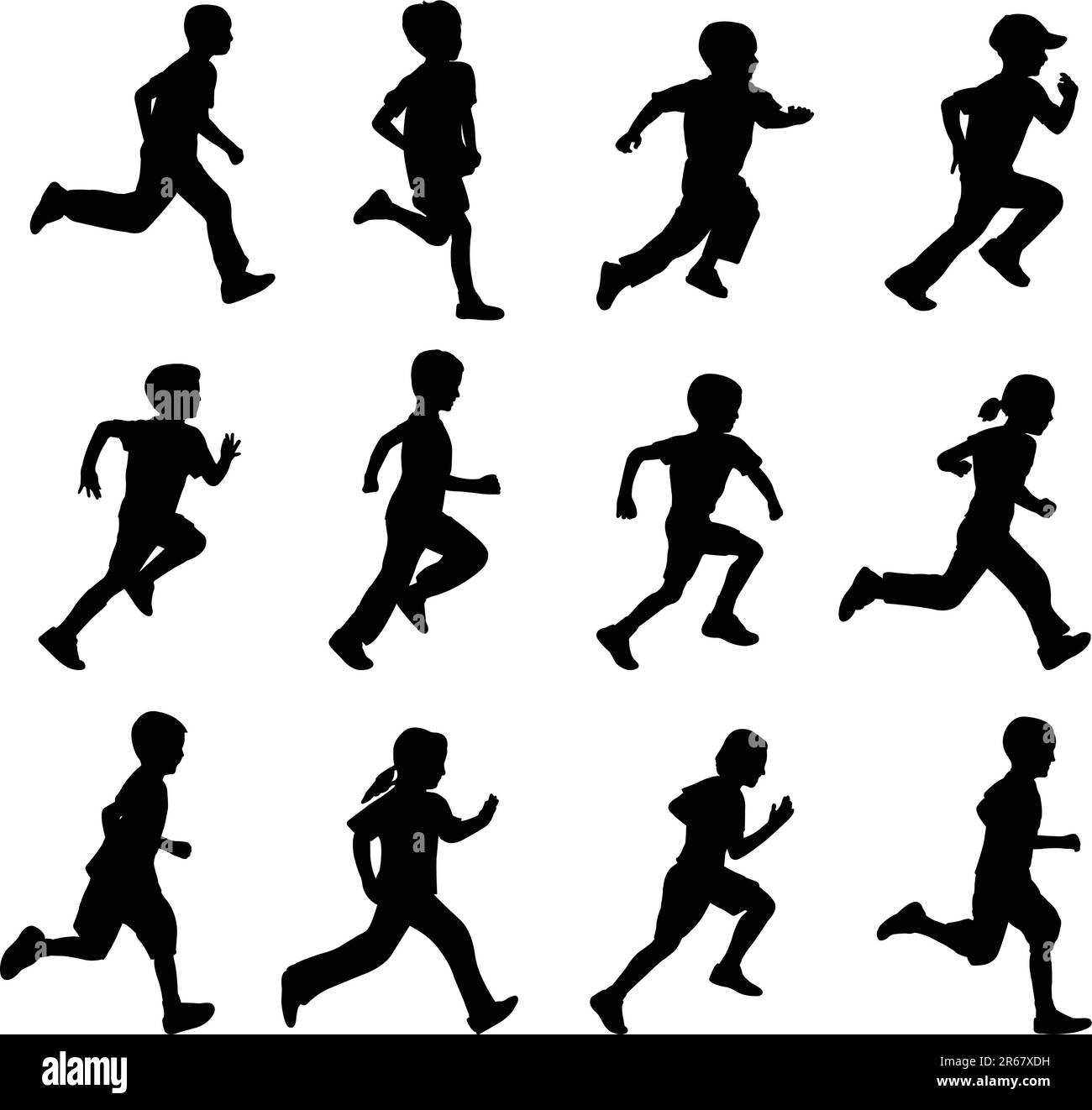 set of running children silhouettes - vector Stock Vector Image & Art ...