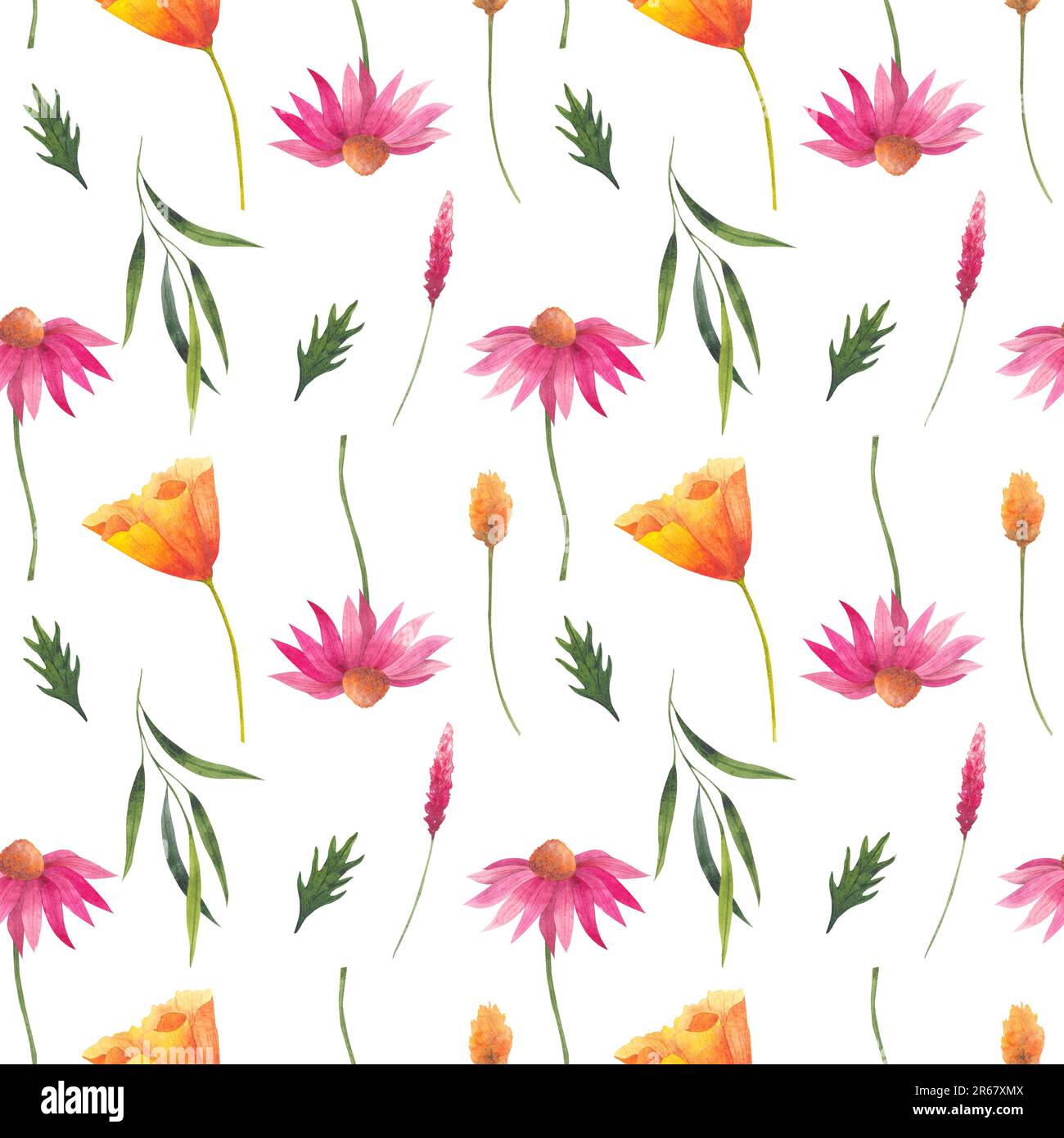 Floral seamless pattern with abstract wildflowers, plants and delicate ...