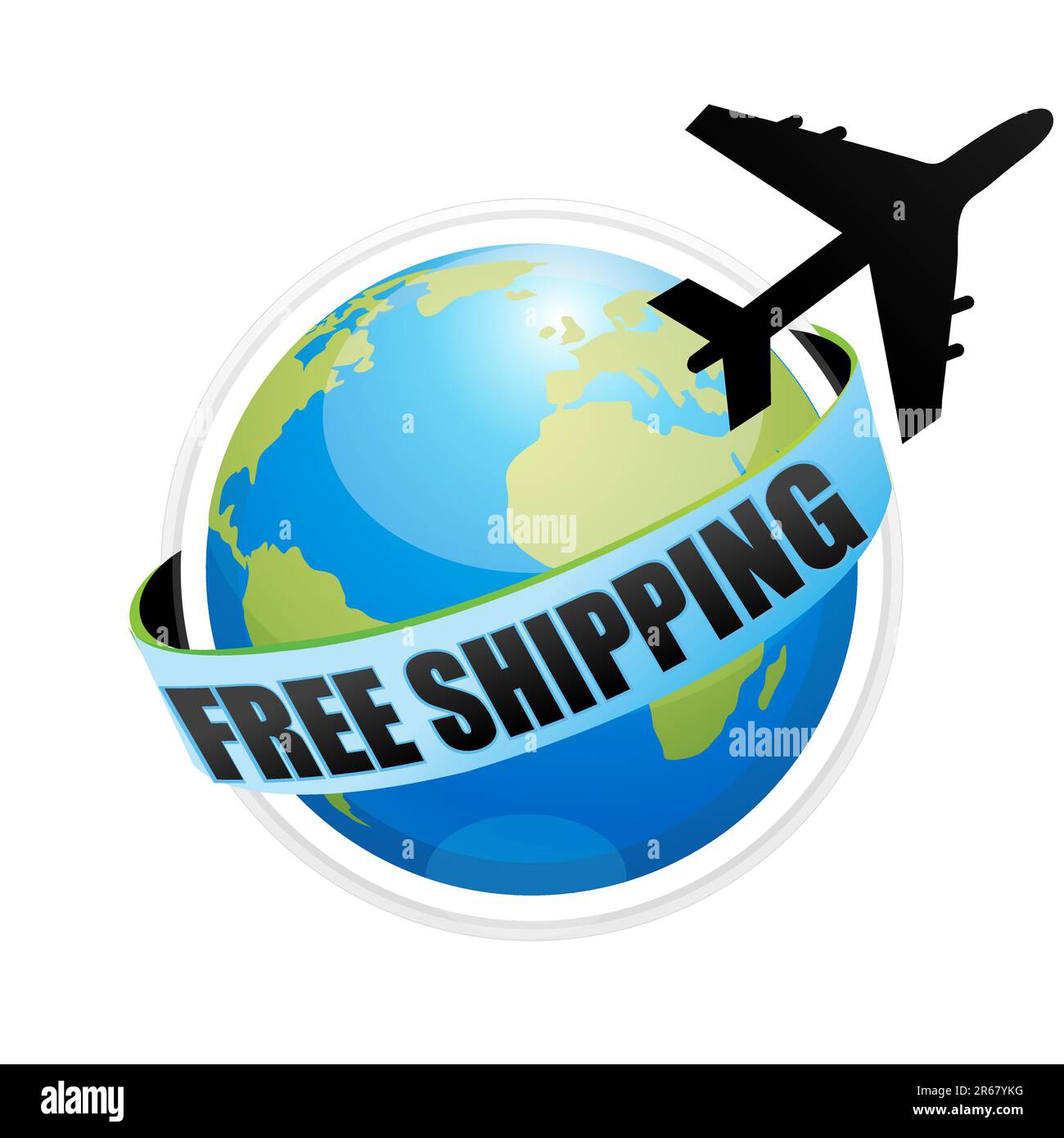 illustration of free shipping with aeroplane around the globe Stock Vector