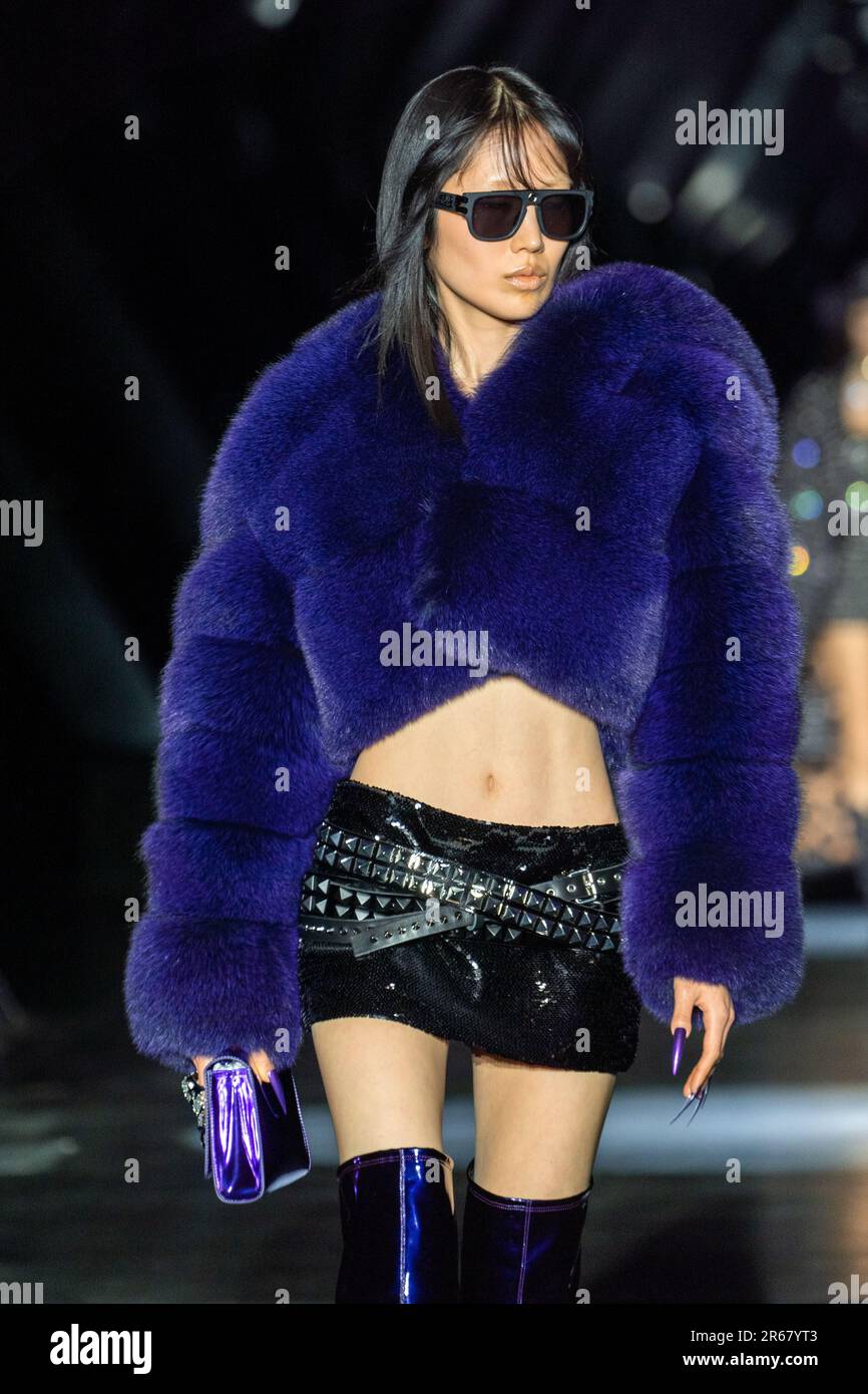 MILAN, ITALY - FEBRUARY 25: A model walks the runway at the Philipp Plein fashion show during the Milan Fashion Week Womenswear Fall/Winter 2023/2024 Stock Photo