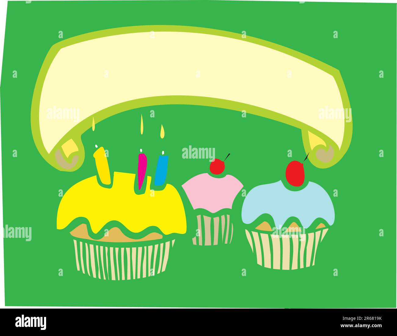 Three multi colored cupcakes with candles and banner Stock Vector Image ...