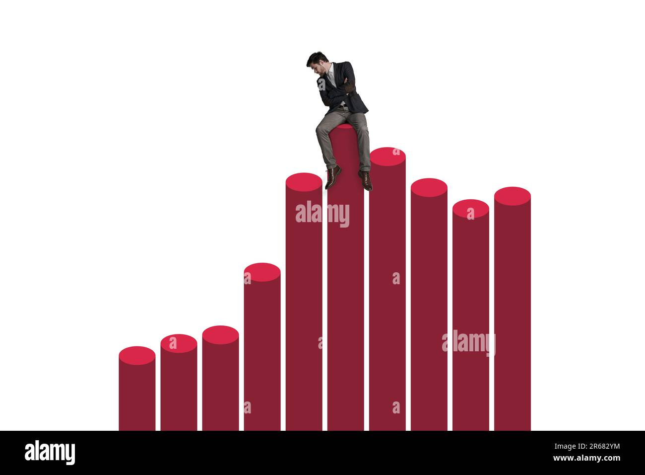 The ups and downs of the stock market. a businessman balancing on top