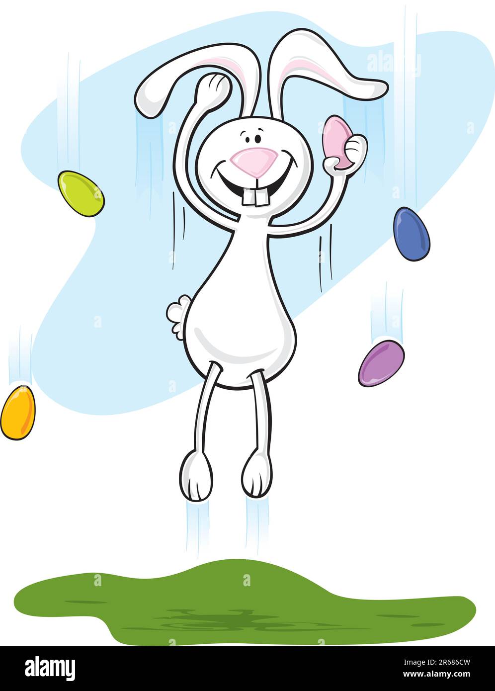 Cartoon vector easter bunny jumping with easter eggs Stock Vector