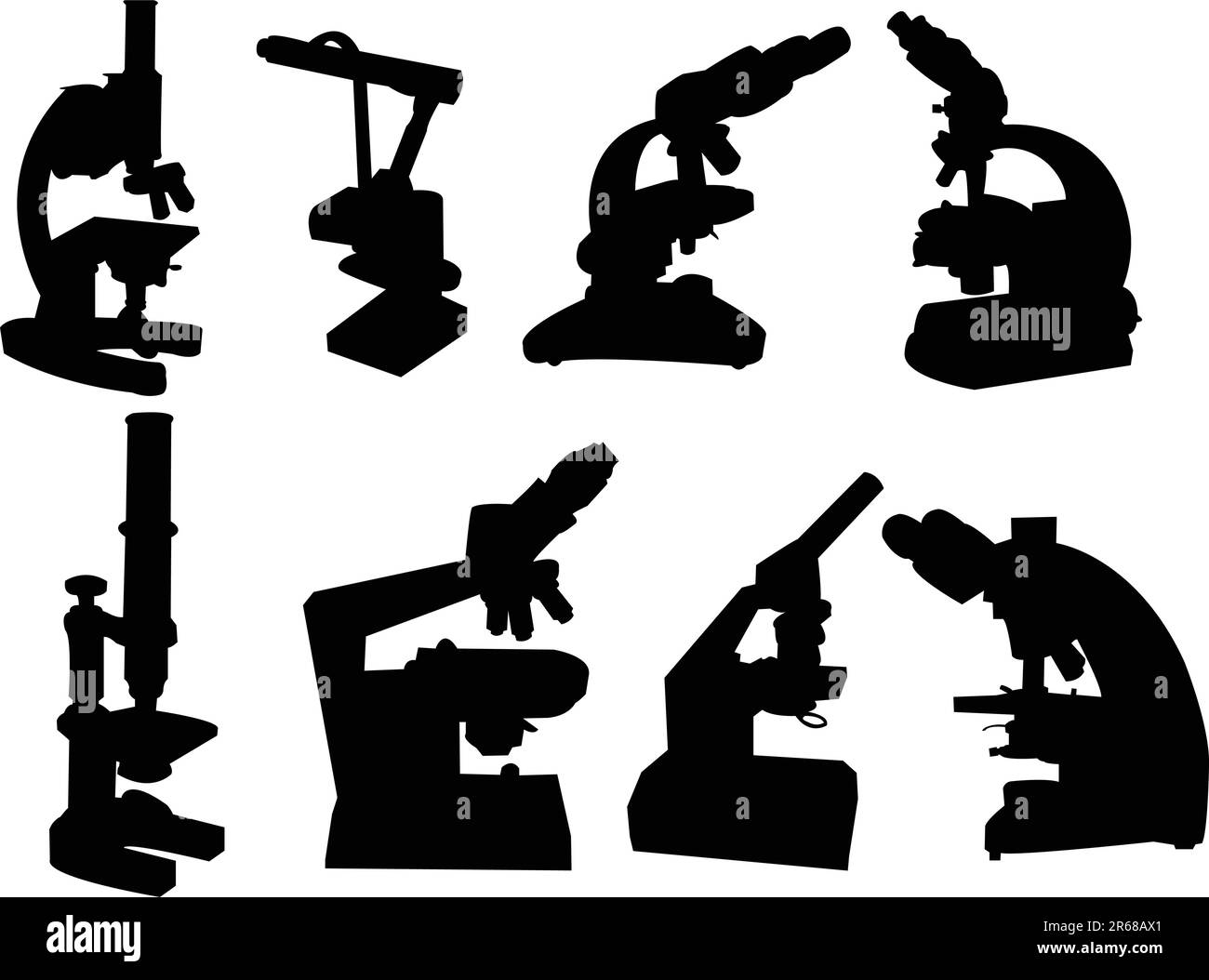 collection of microscope silhouette - vector Stock Vector