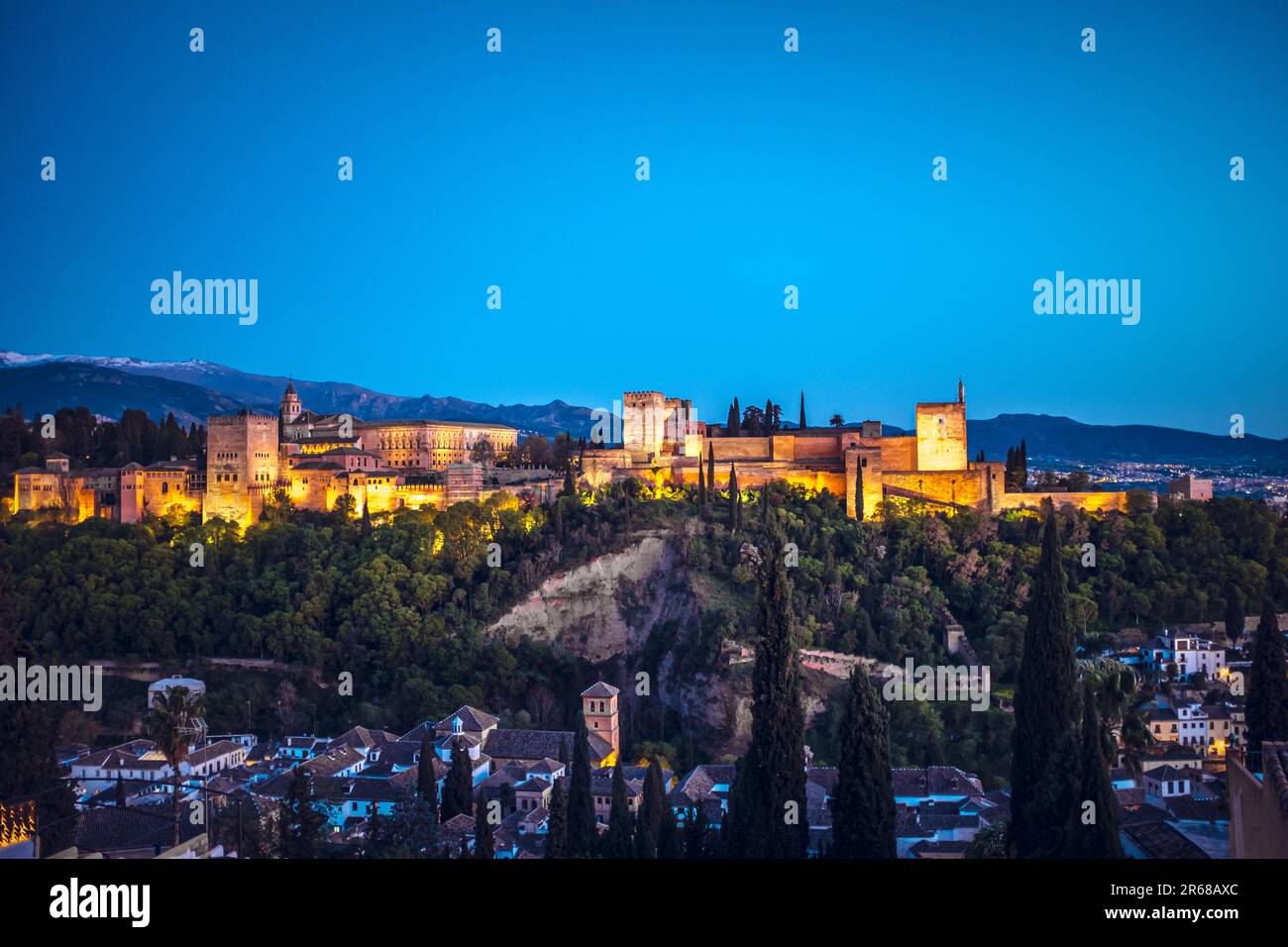 Photography of the Alhambra at night illuminated Stock Photo Alamy