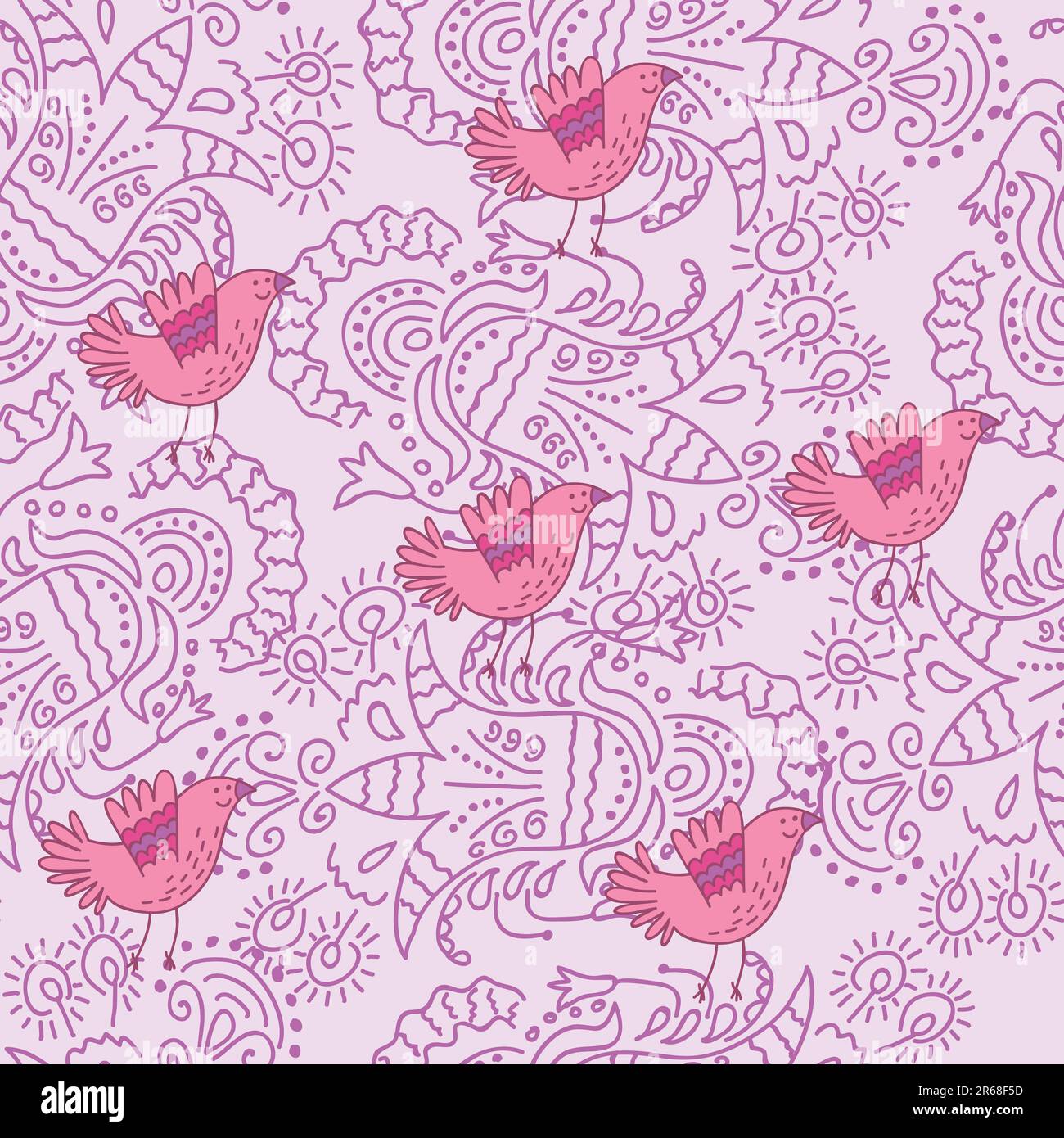Seamless floral pattern with cartoon birds Stock Vector Image & Art - Alamy