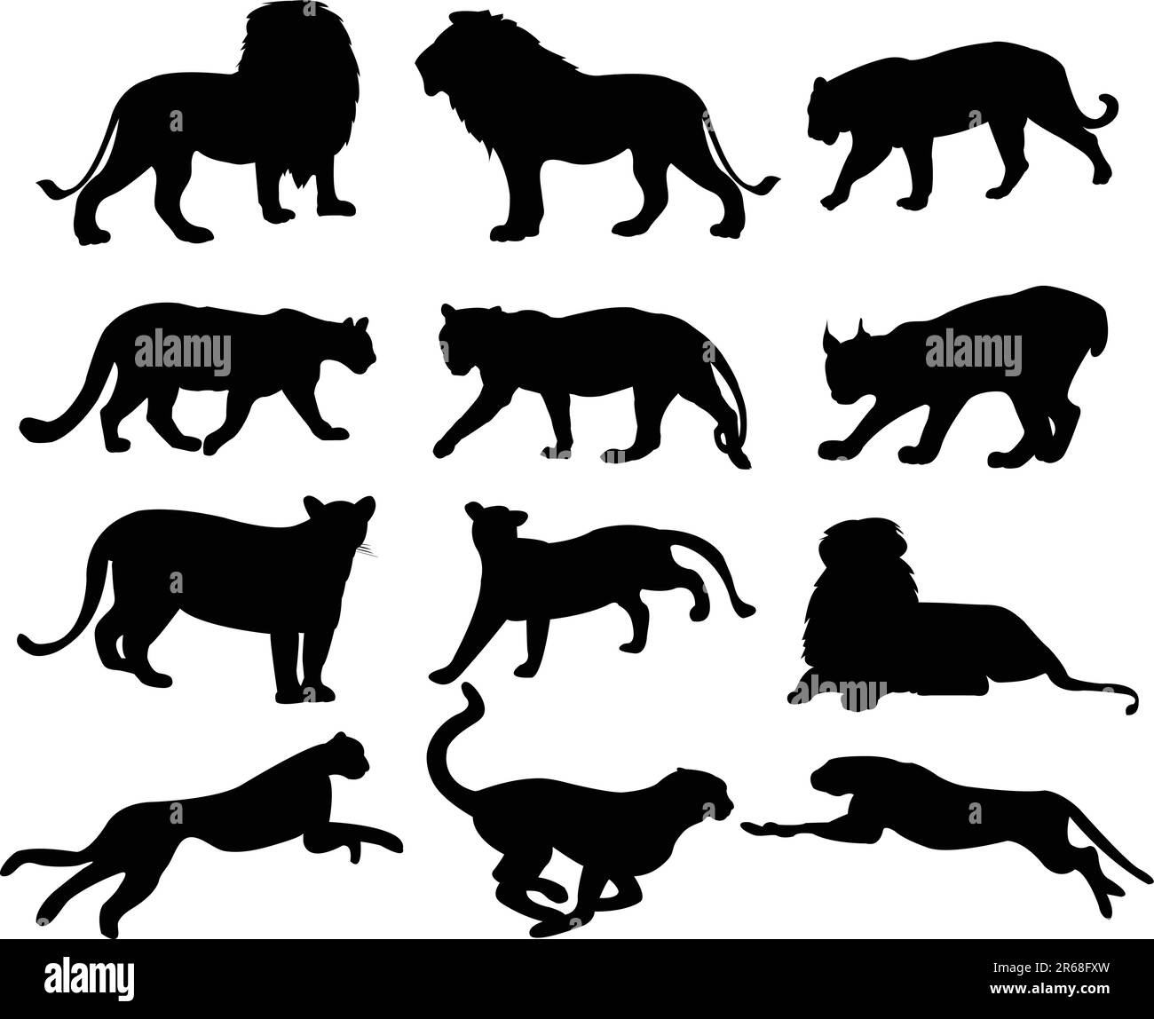 big cats silhouette collection - vector Stock Vector