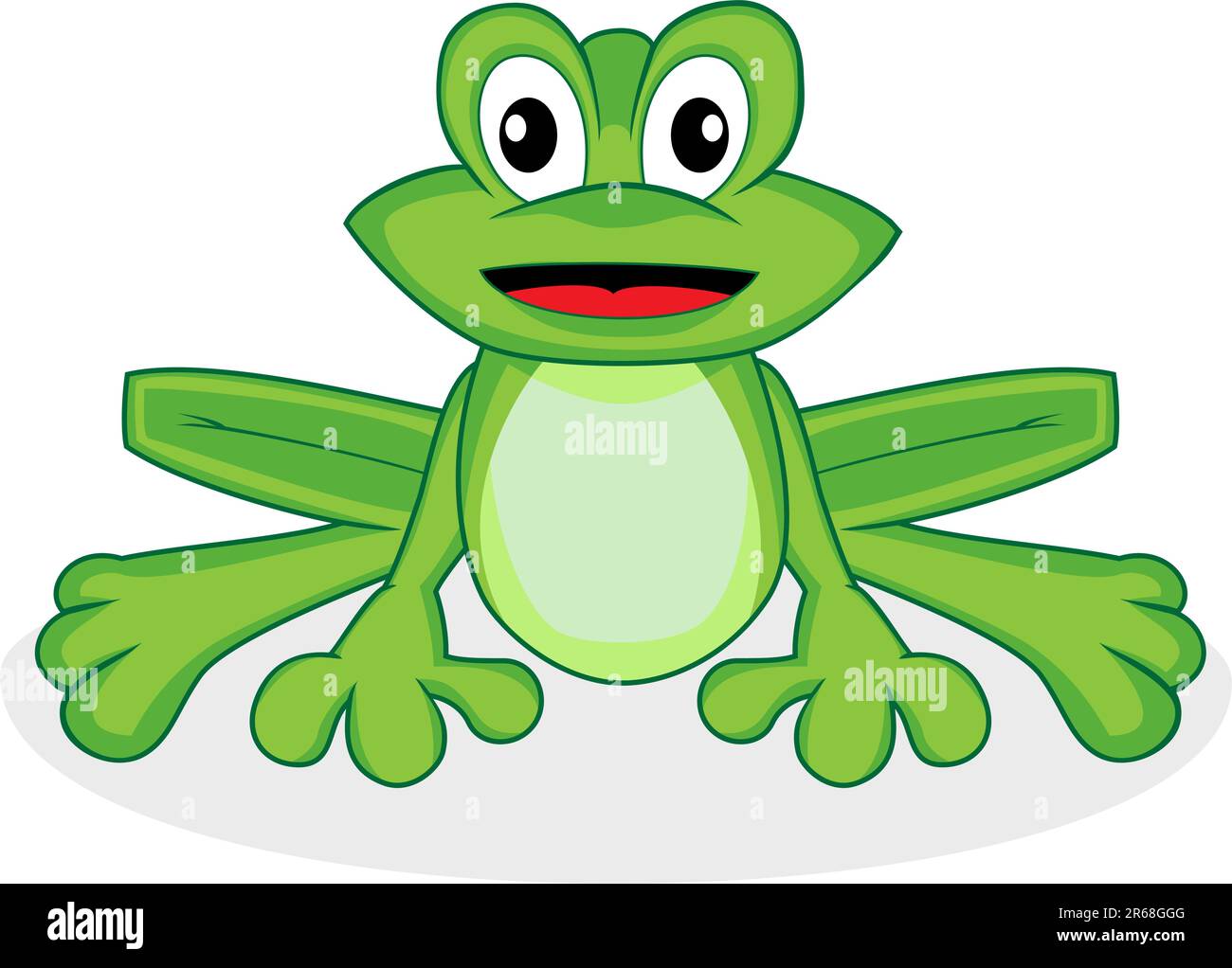 Vector illustration of a cute happy looking tiny green frog with big eyes. No gradient. Stock Vector
