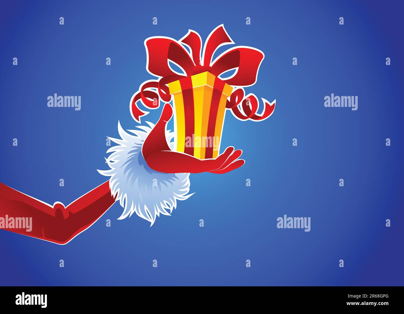 Santa Claus keeps the gift in his hand. Vector illustration can be ...