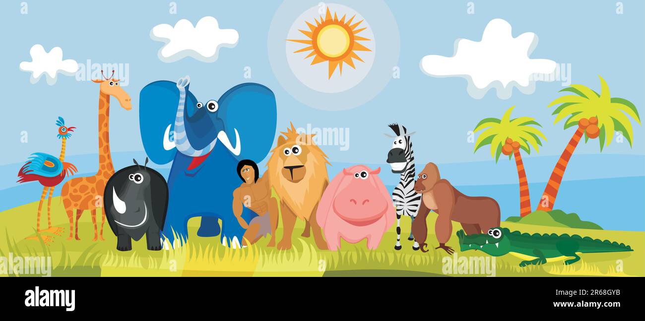 vector illustration of a cute Africa animals Stock Vector Image \u0026 Art -  Alamy, image size:1300x648