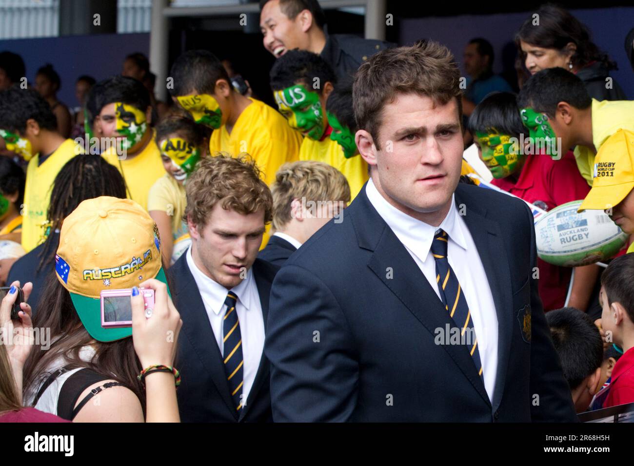Captain James Horwill leads his team through the crowd as Australia's Rugby World Cup Team arrive at the international airport, Auckland, New Zealand, Tuesday, September 06, 2011. Stock Photo