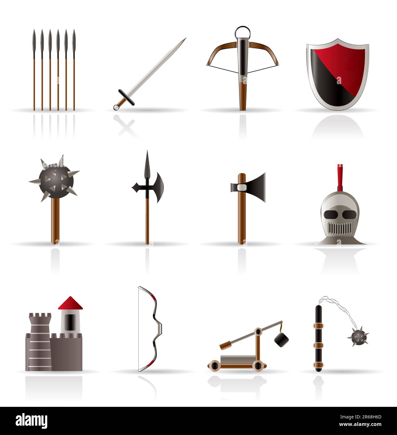 medieval arms and objects icons - vector icon set Stock Vector