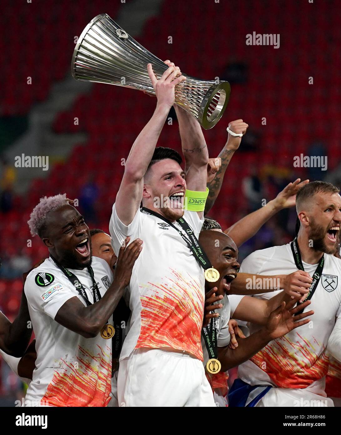 West Ham United's Declan Rice Lifts The UEFA Europa Conference League ...