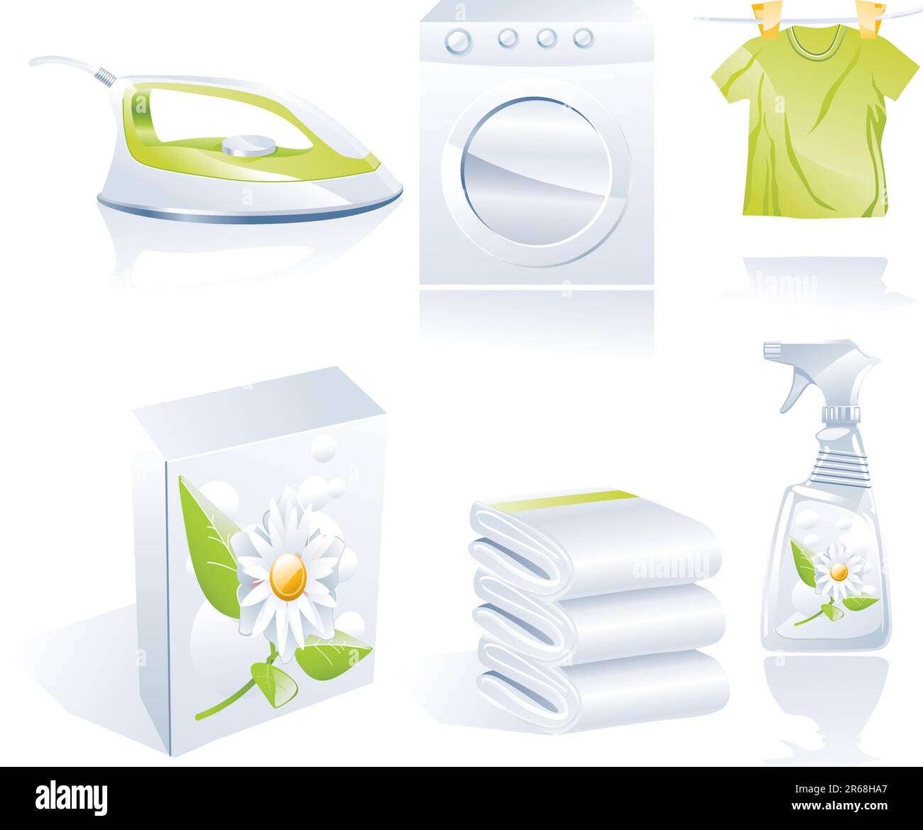 Laundry related icon set in blue and green Stock Vector
