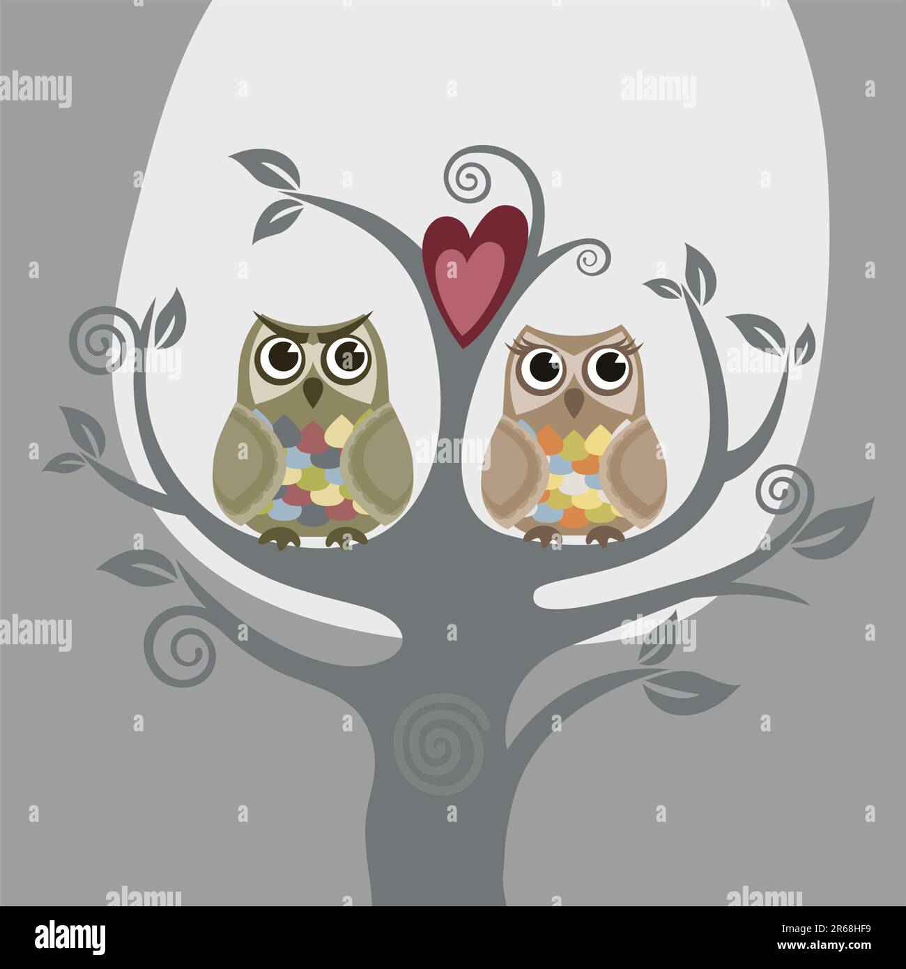 Two owls and love tree vector illustration Stock Vector Image & Art - Alamy