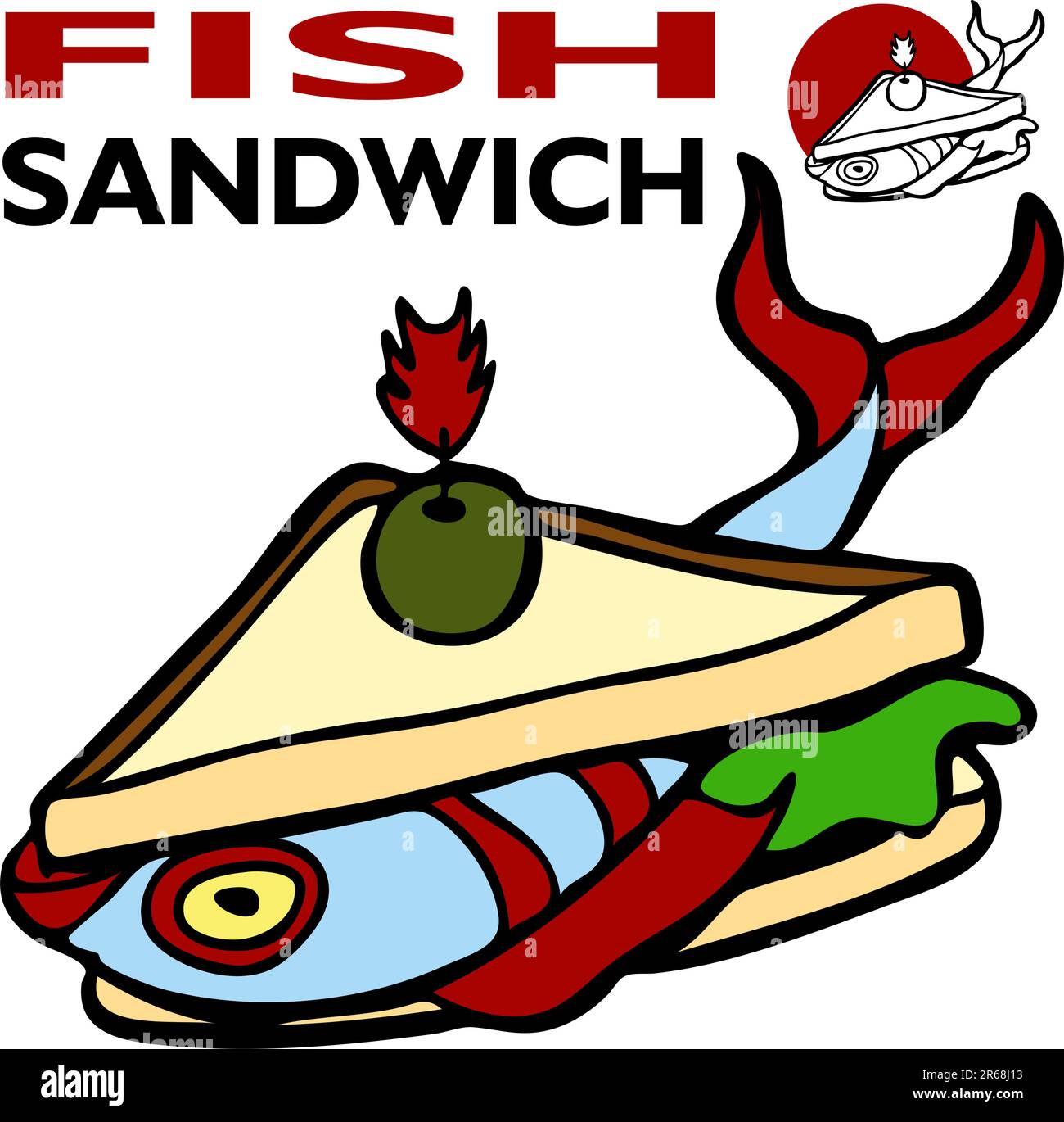 An image of a fish sandwich. Stock Vector