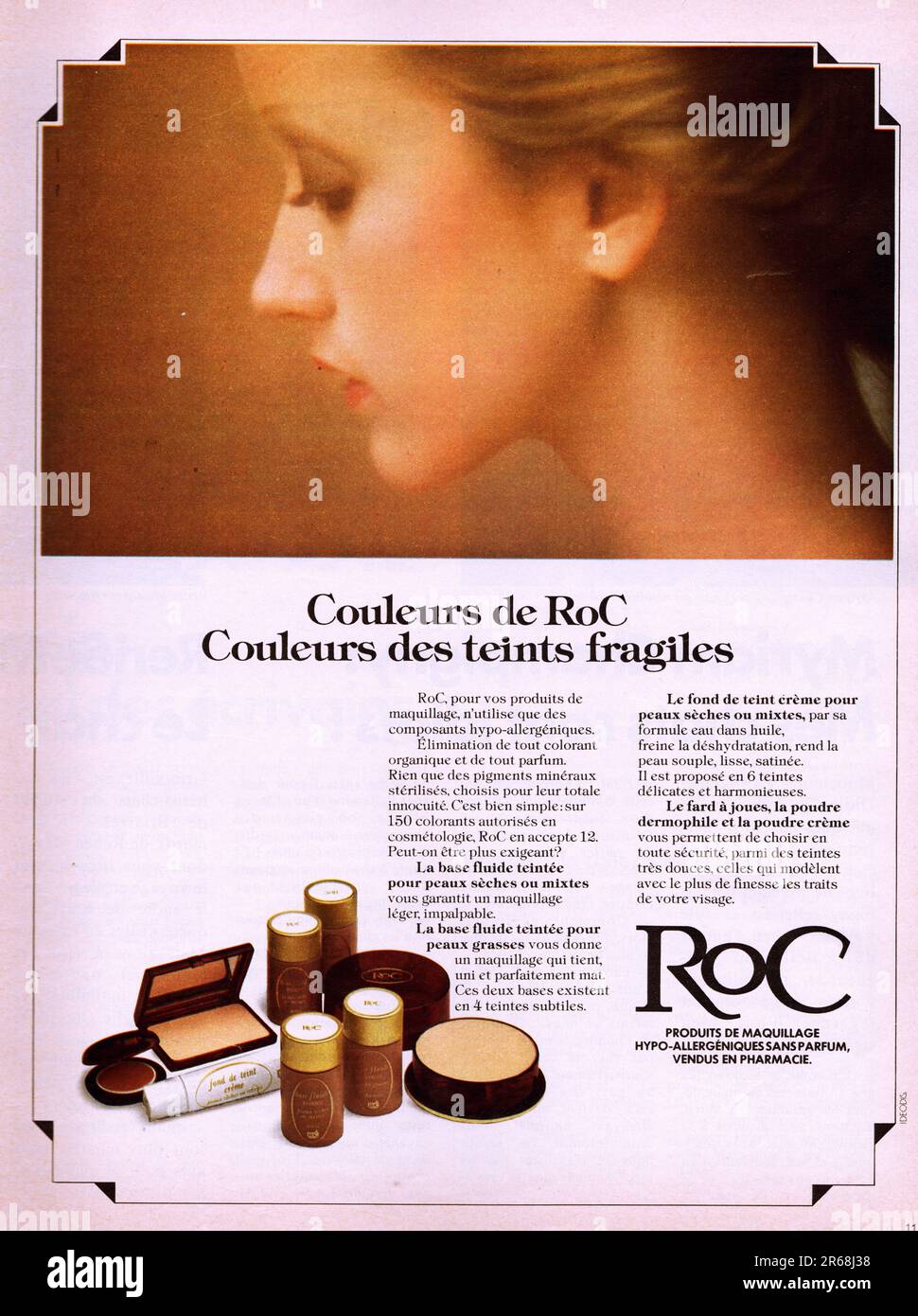 RoC publicite Roc make up French advertisement couleurs de Roc Roc advertising poster RoC vintage magazine commercial Stock Photo