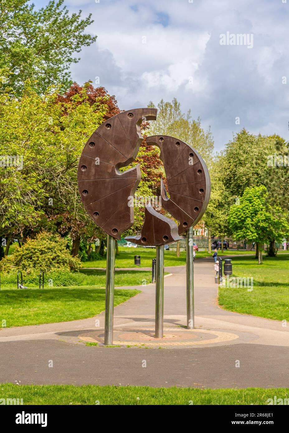 Green Man Walking, sculpture in Sanders Park, Bromsgrove, UK Stock