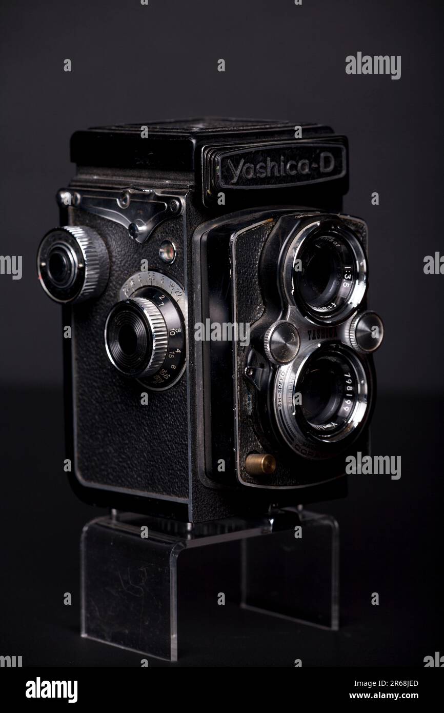 Bilbao, Spain - April 30, 2010: Illustrative editorial photography of a Yashica photo camera, Mat 124g model. An old vintage Japanese TLR type camera Stock Photo