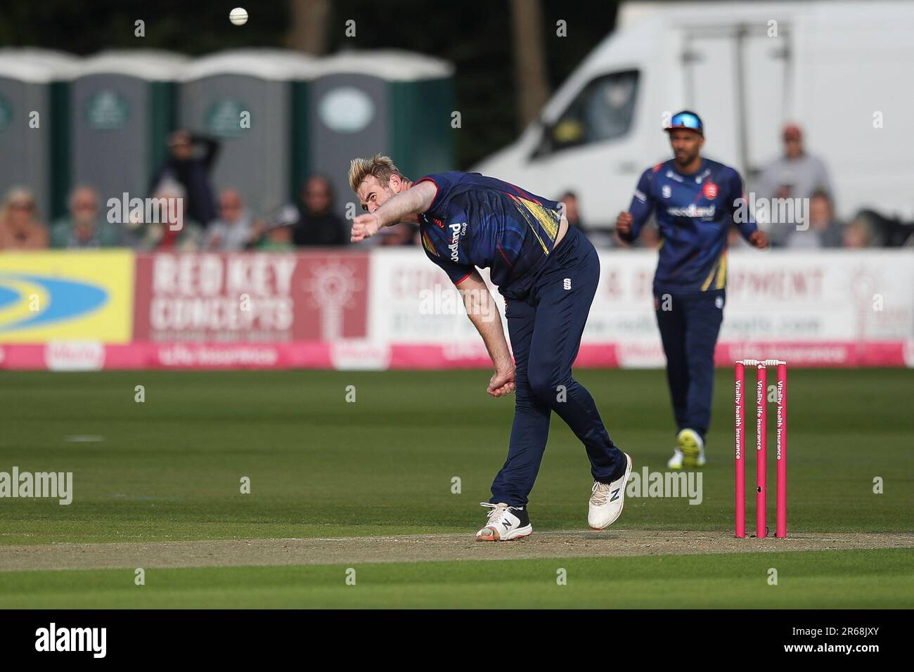 Paul Walter Essex cricket all-rounder bowls during the Vitality T20 Blast match between Kent County Cricket Club and Essex at the St Lawrence Ground, Canterbury on Wednesday 7th June 2023. (Photo: Tom West | MI News) Credit: MI News & Sport /Alamy Live News Stock Photo