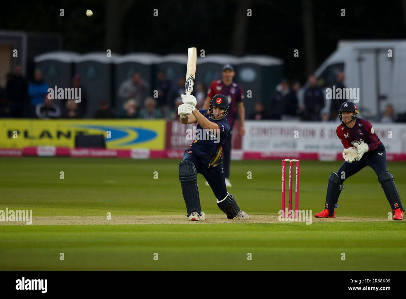 Matt Critchley Essex cricket all-rounder hits a four during the Vitality T20 Blast match between Kent County Cricket Club and Essex at the St Lawrence Ground, Canterbury on Wednesday 7th June 2023. (Photo: Tom West | MI News) Credit: MI News & Sport /Alamy Live News Stock Photo