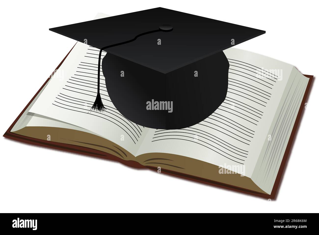 illustration of doctorate cap with book on white background Stock Vector