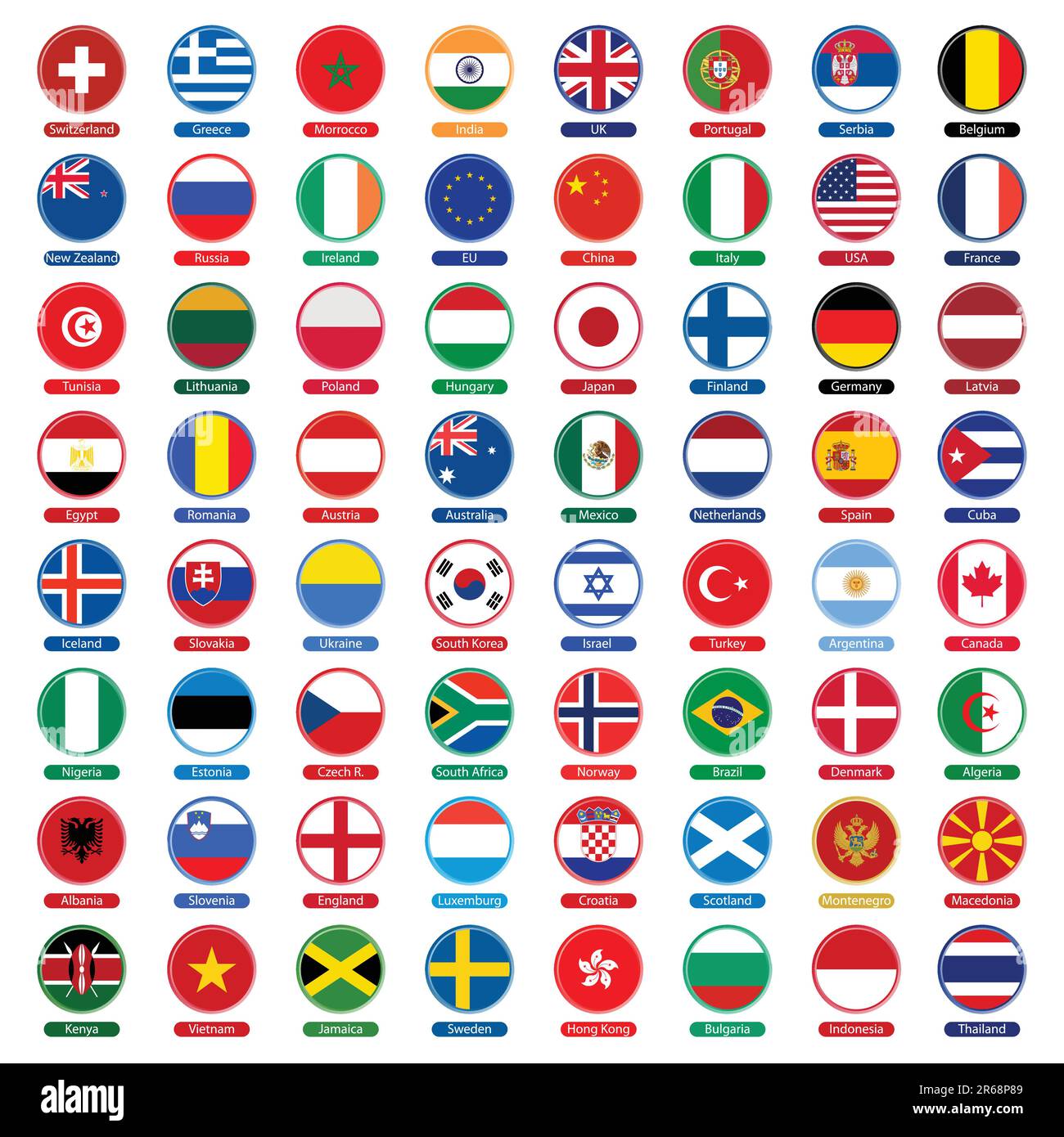 flags icons with official coloring and detailed emblems Stock Vector