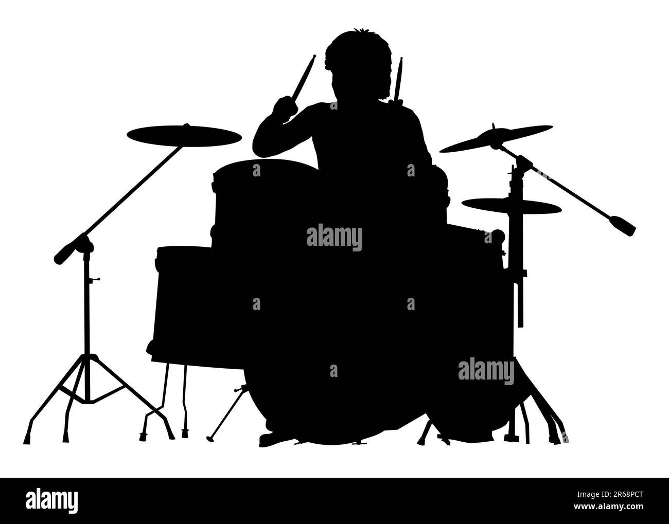 Silhouette of the drummer on a white background. A vector illustration
