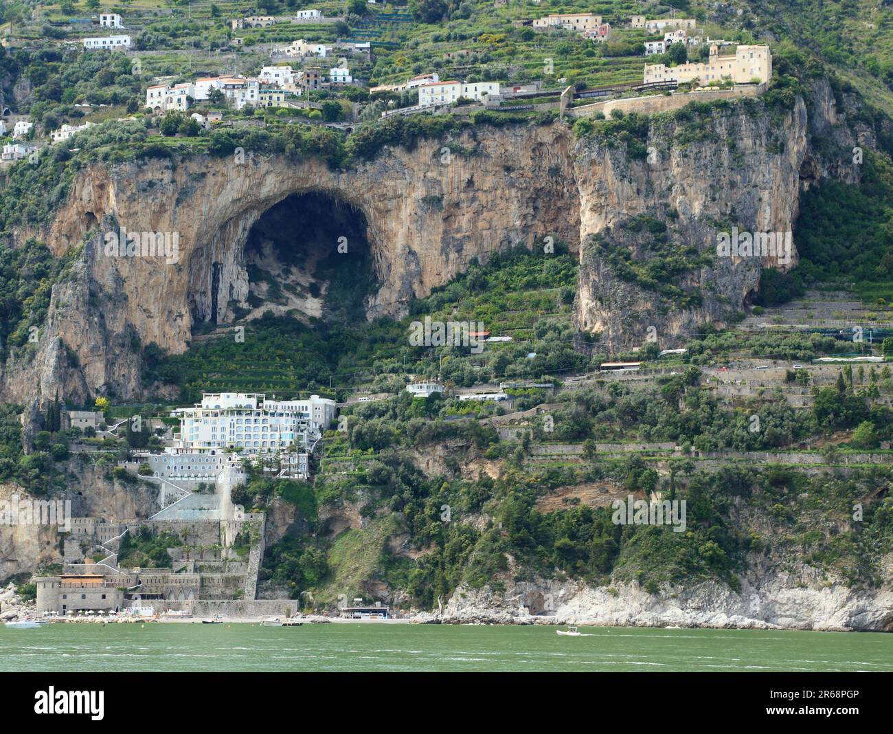 Cliff cave Amalfi Coast (Costiera amalfitana / Costa d'Amalfi) Stock Photo