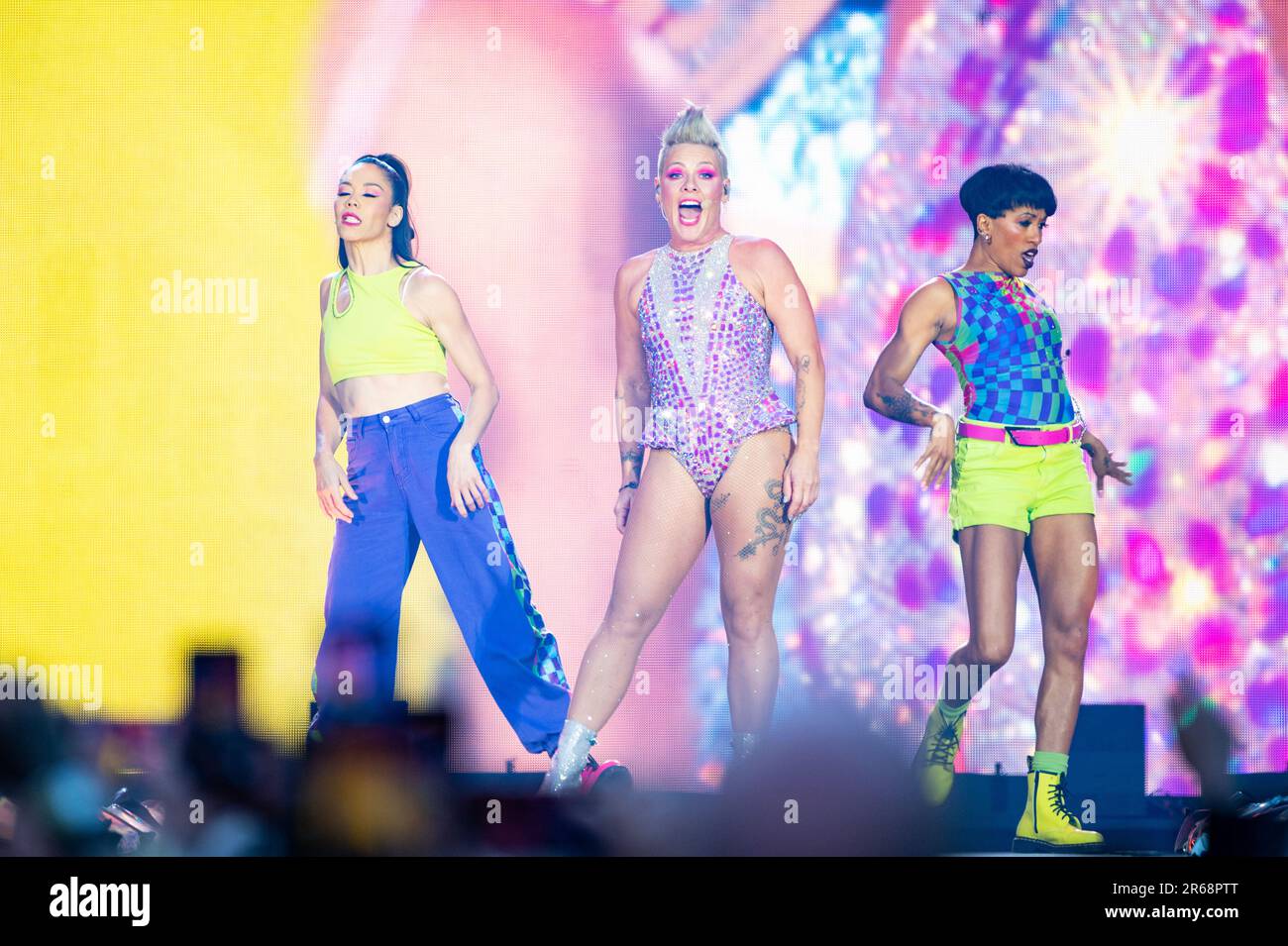 Bolton, UK. 07th June 2023. P!nk or Pink, real name Alecia Beth Moore Hart begins her 'Summer Carnival' World tour at The University of Bolton Stadium.  2023-06-07. Credit:  Gary Mather/Alamy Live News Stock Photo