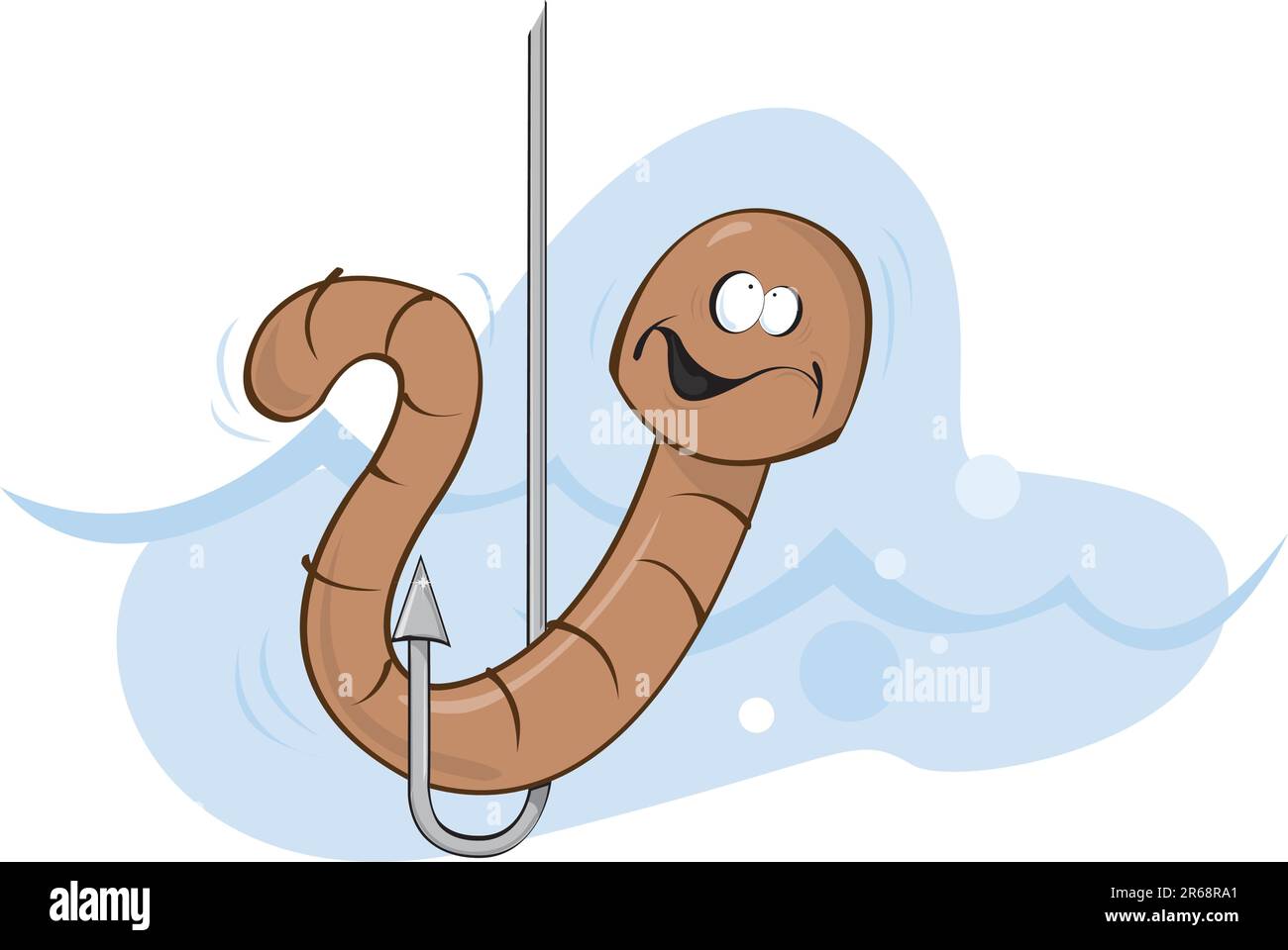 A Worm Caught Fish Hanging On A Fishing Line. Stock Photo, Picture