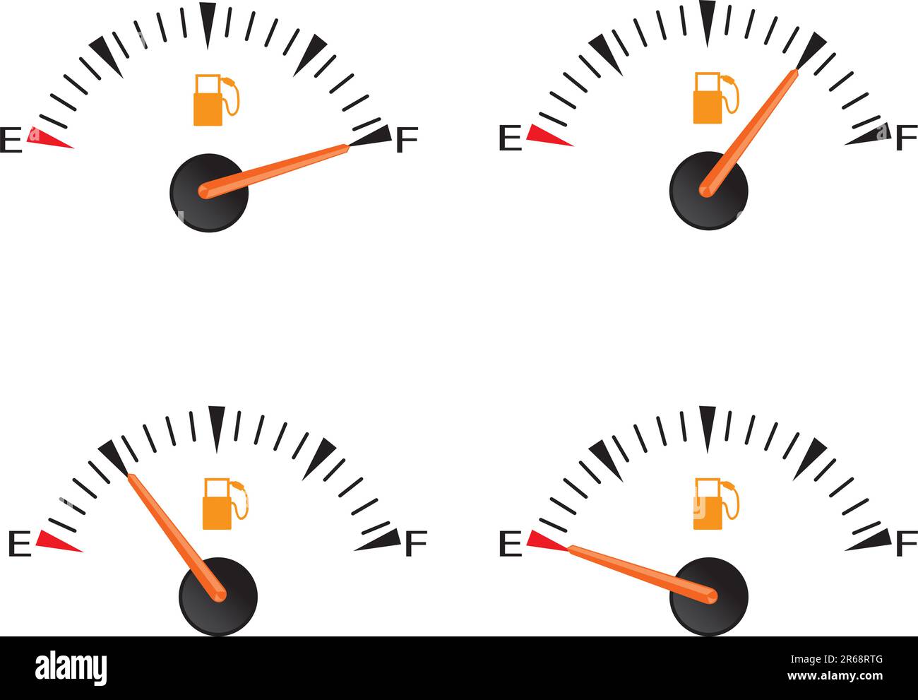 Four gas gages showing Empty, quarter, half and full tanks Stock Vector