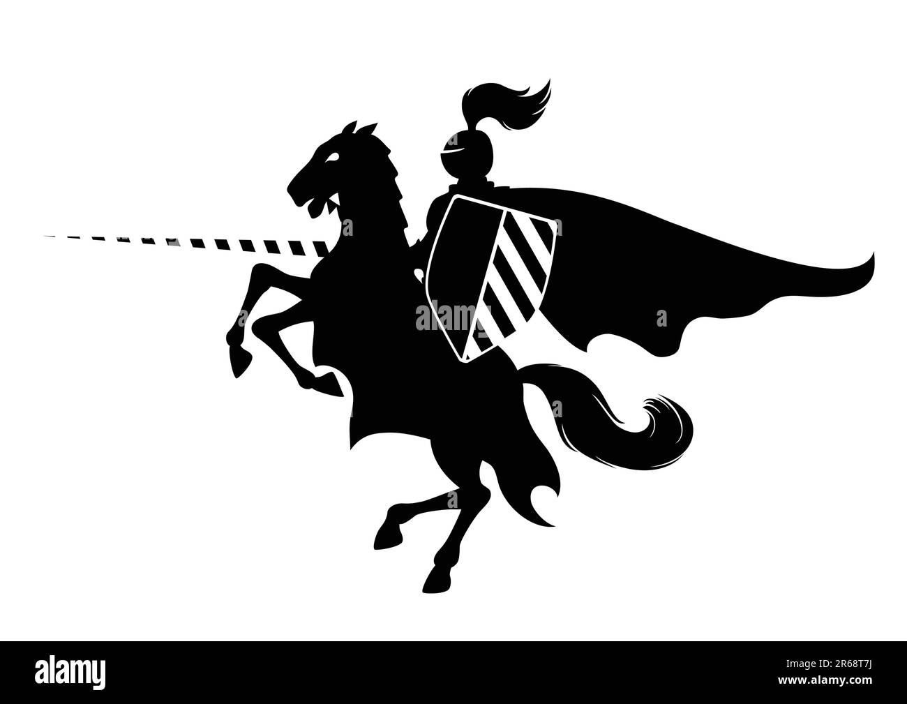 Silhouette of medieval knight on the horse, vector illustration can be scale to any size Stock Vector