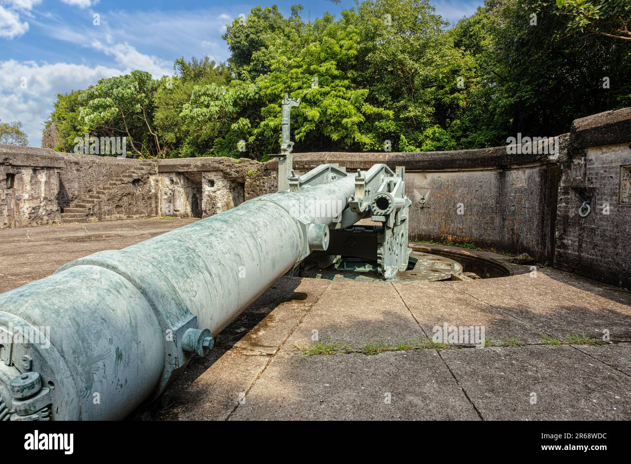 The ruins of the artilly at Battery Grubbs, displayed on Corregidor Island in the Philippines. Corregidor Island guarded the entrance to Manila Bay Stock Photo