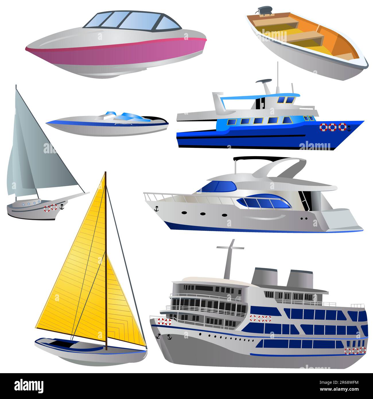 Vector illustration of different boat types isolated on white